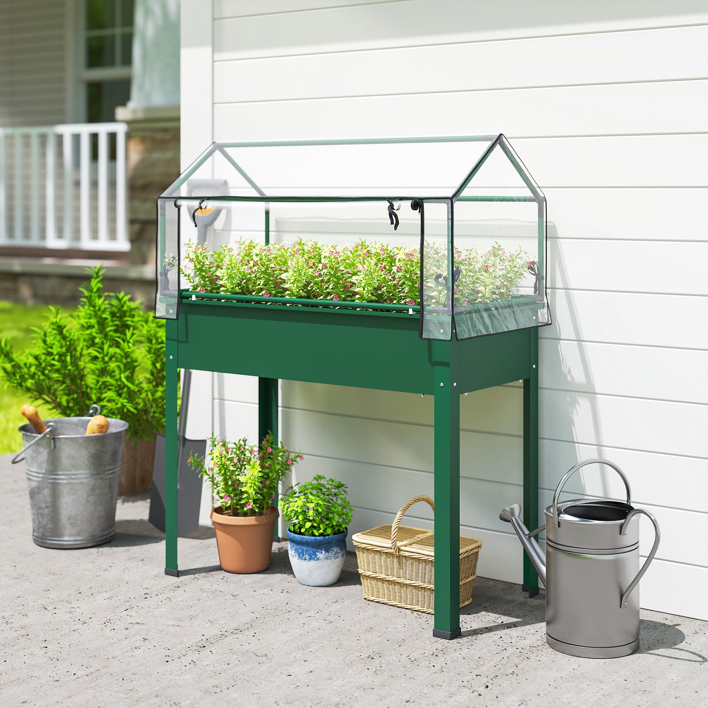 Raised Garden Bed with Greenhouse Cover - Elevated Vegetable Planter 1100x510 mm