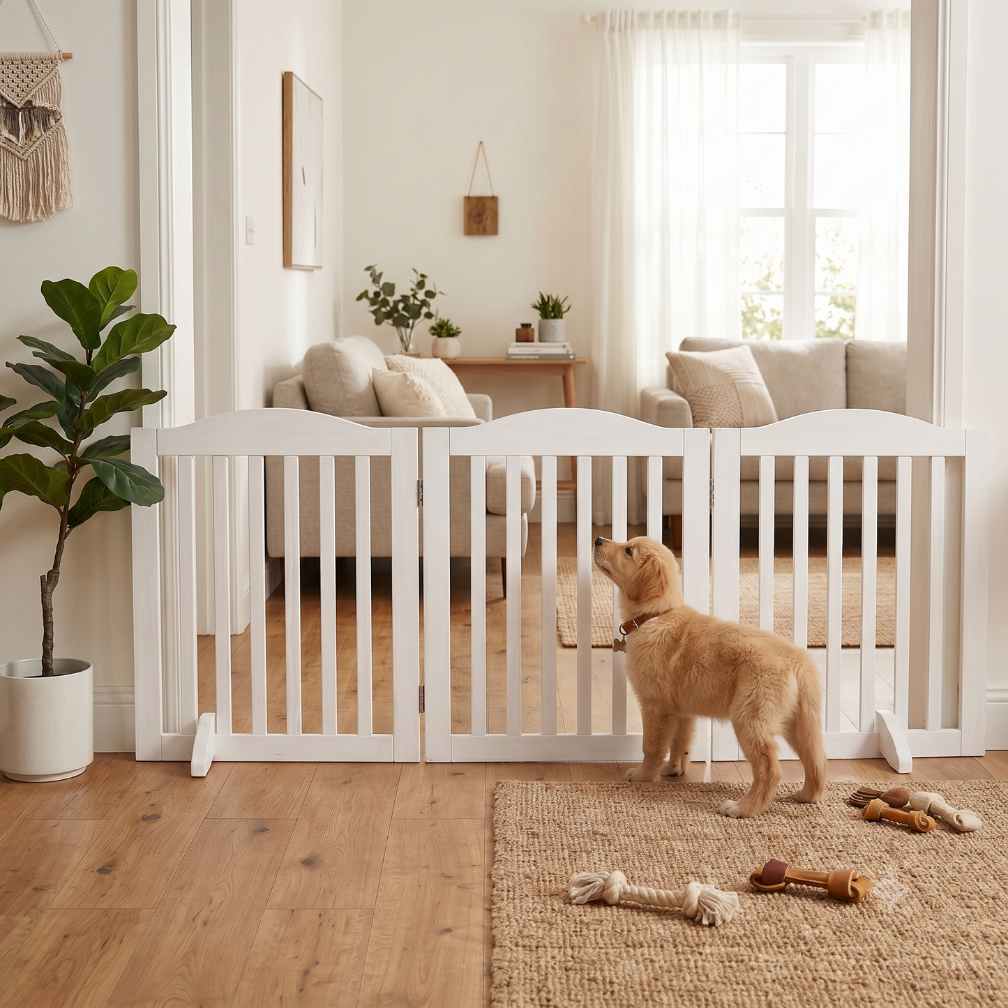 Wooden Foldable Pet Gate for Dogs, 24 Inch 3-Panel Freestanding Fence