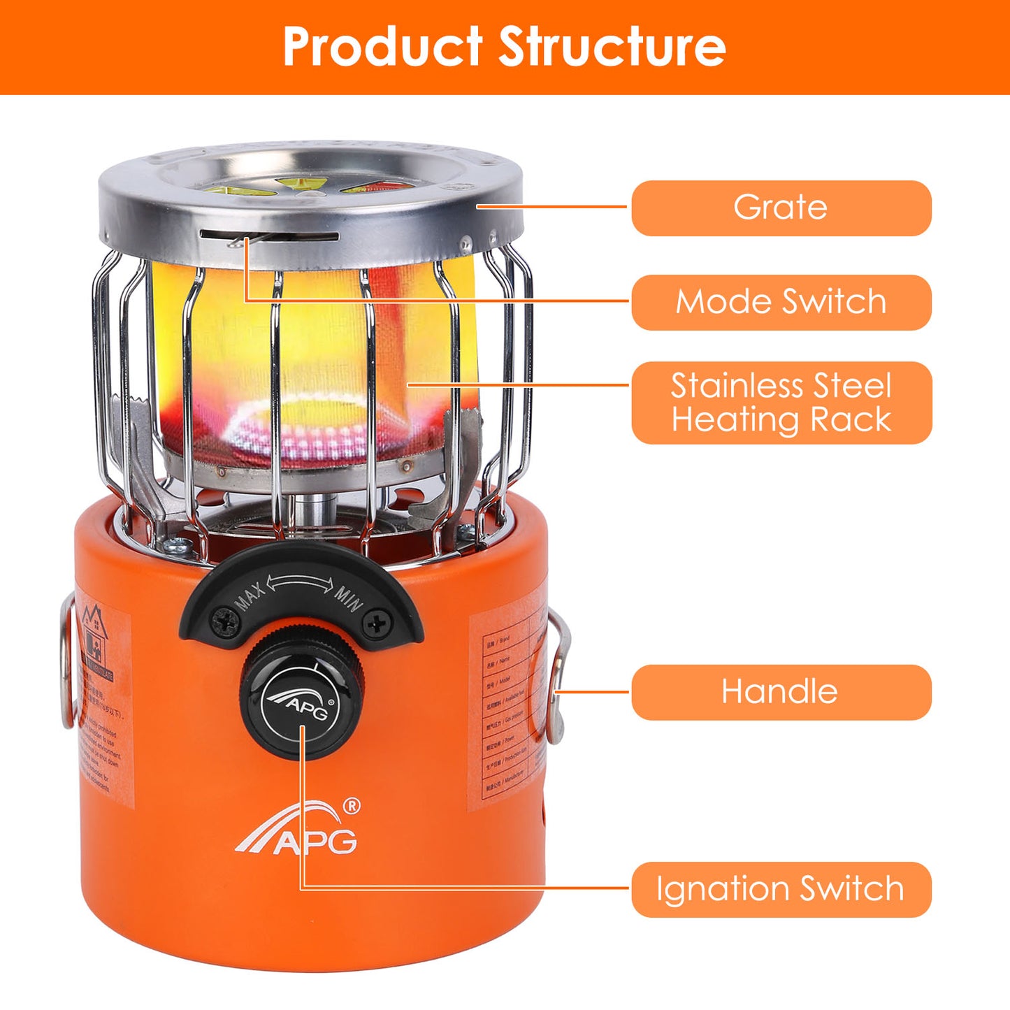 2000W 2-in-1 Portable Camping Stove & Heater - Orange