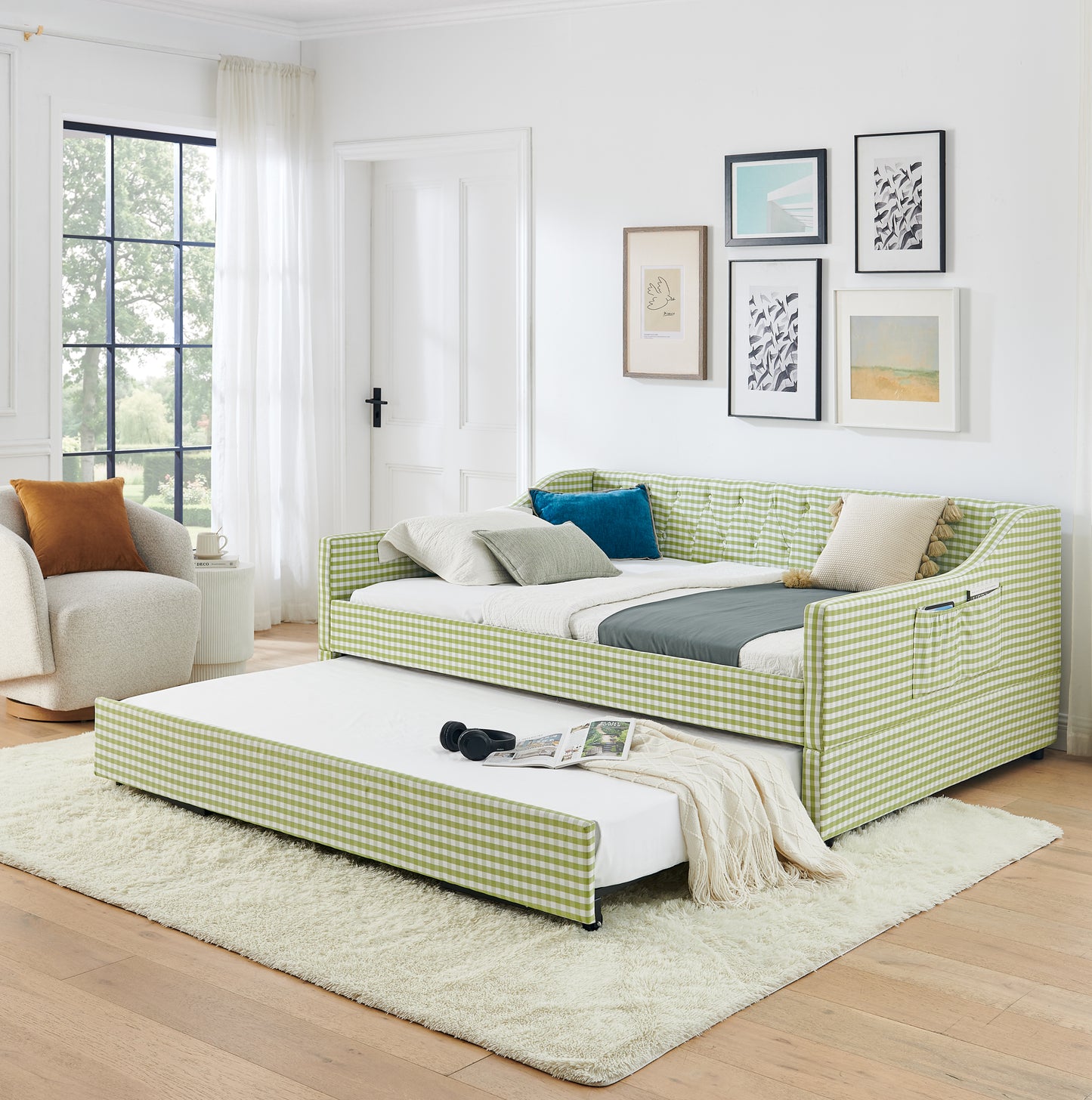 Full-Size Upholstered Daybed with Trundle & Storage - Green