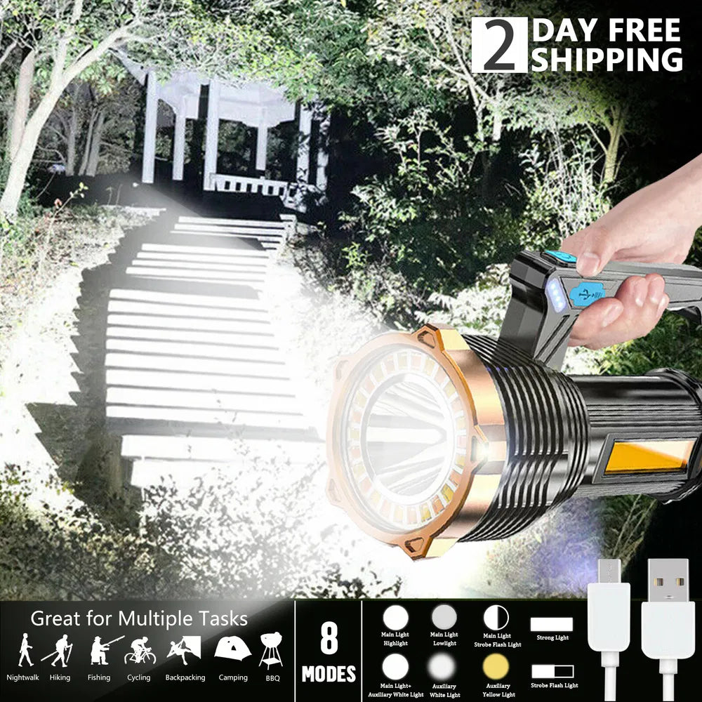 1200000LM LED Rechargeable Flashlight - Waterproof, USB Charging