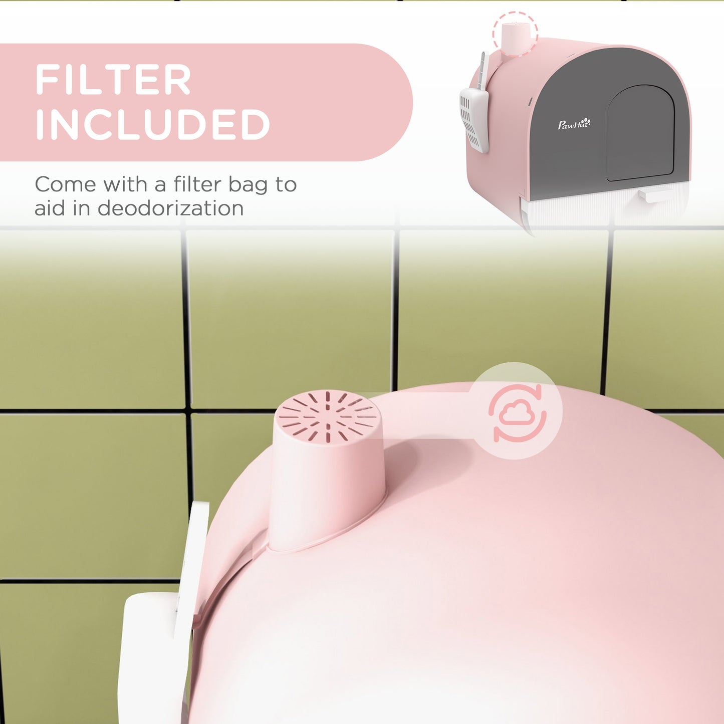 Pink Cat Litter Box with Lid, Scoop & Filter, Removable Tray for Small Cats