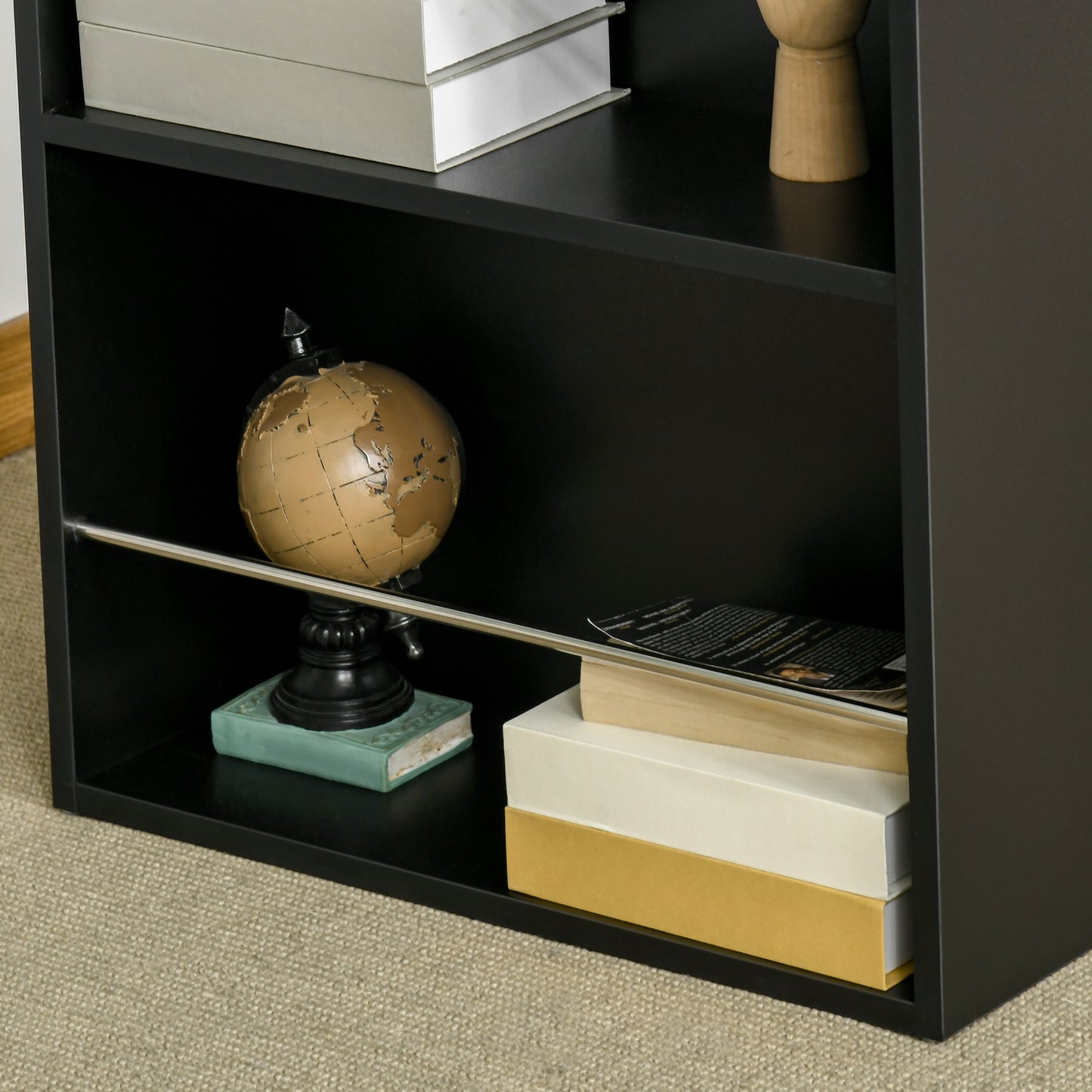 Counter Height Bar Table with 3 Storage Shelves - Black