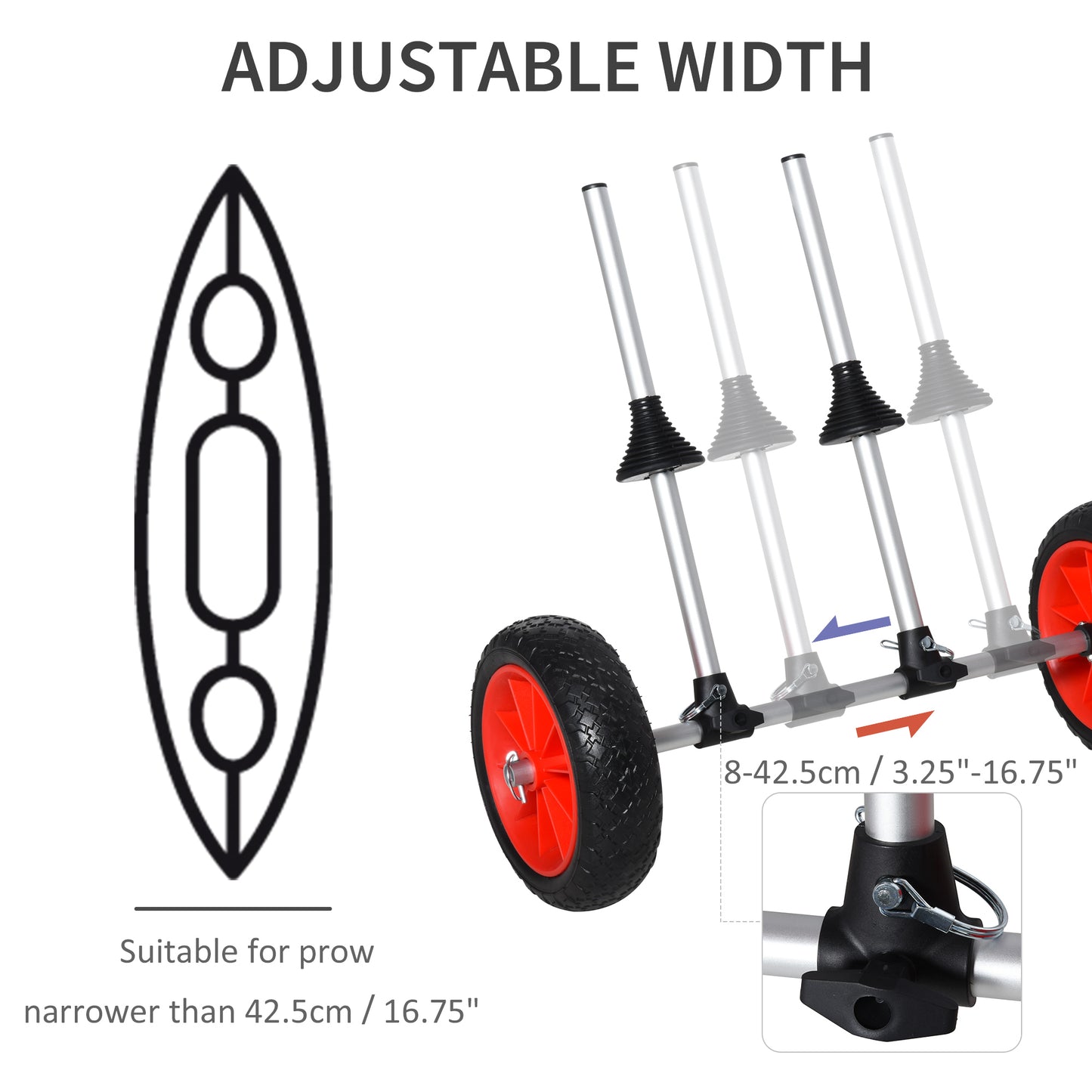 Kayak Cart with Adjustable Width Crossbar & Large Tires