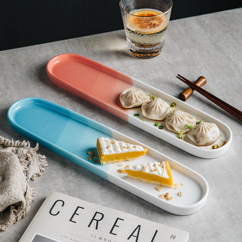 Japanese Ceramic Sushi Plate - Long Rectangular Porcelain Serving Dish