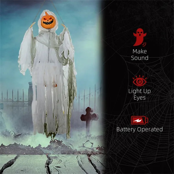 Pumpkin Ghost Halloween Decoration with Sound Activation