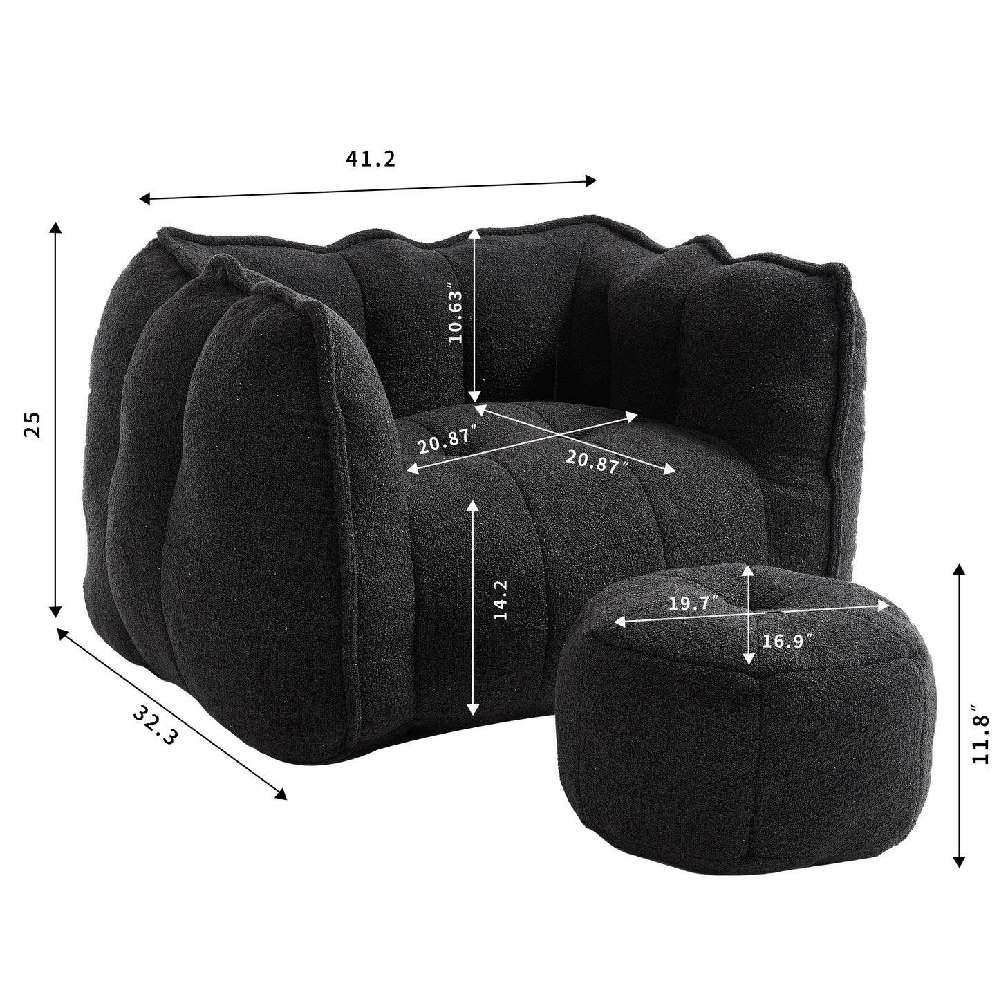 Soft Black Bean Bag Chair with High Resilient Foam for Adults