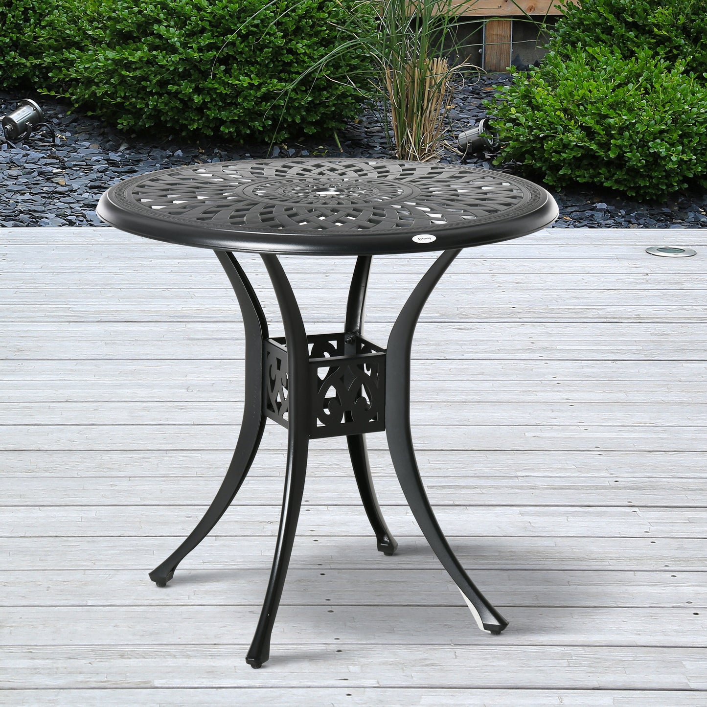 30" Round Outdoor Dining Table with Umbrella Hole - Black