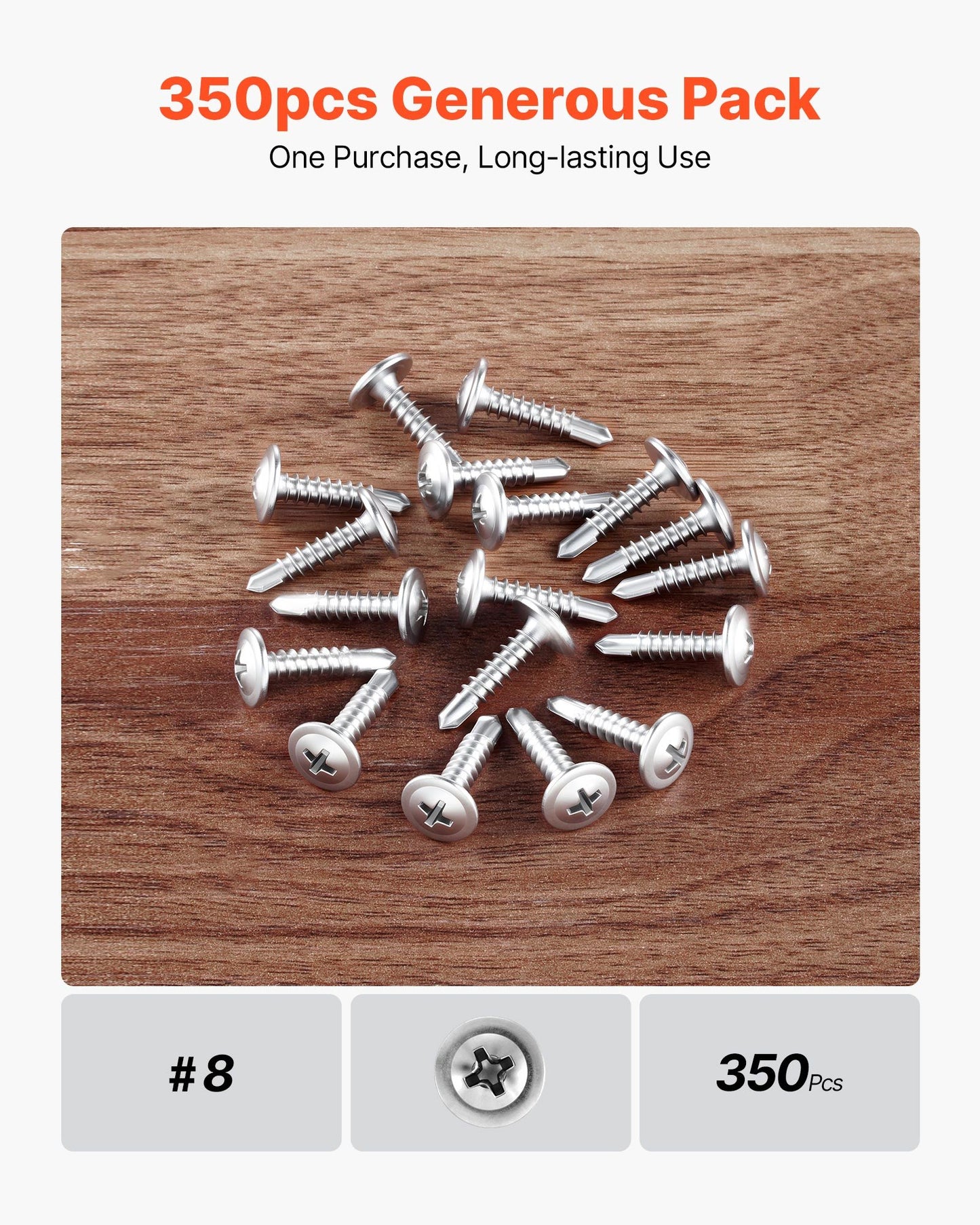 Self-Drilling Screws - 3/4 Inch Stainless Steel Phillips, 350pcs