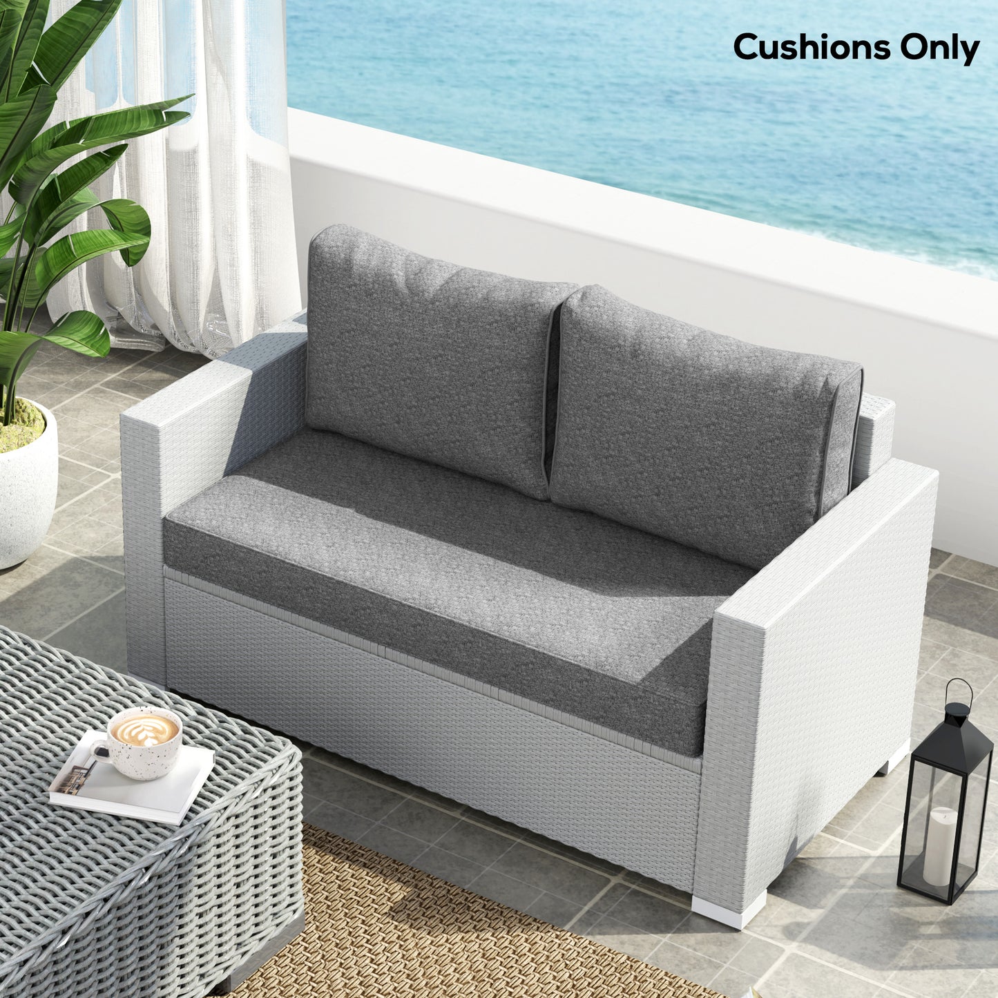 Thick Outdoor Loveseat Cushion Set - Gray, 46x26x5 in