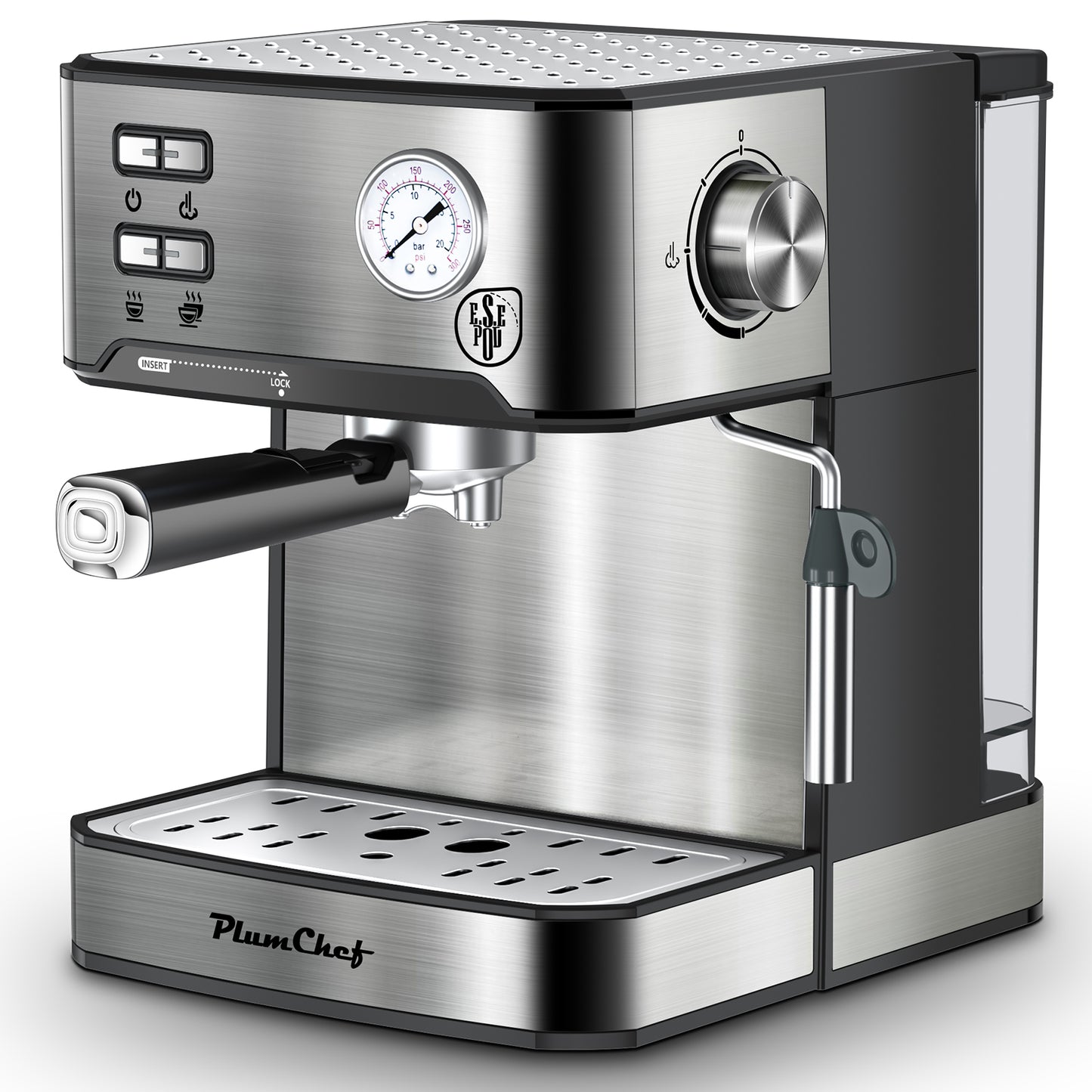 20 Bar Espresso Machine with Milk Frother for Home Barista, Includes Pressure Display & Removable Water Tank