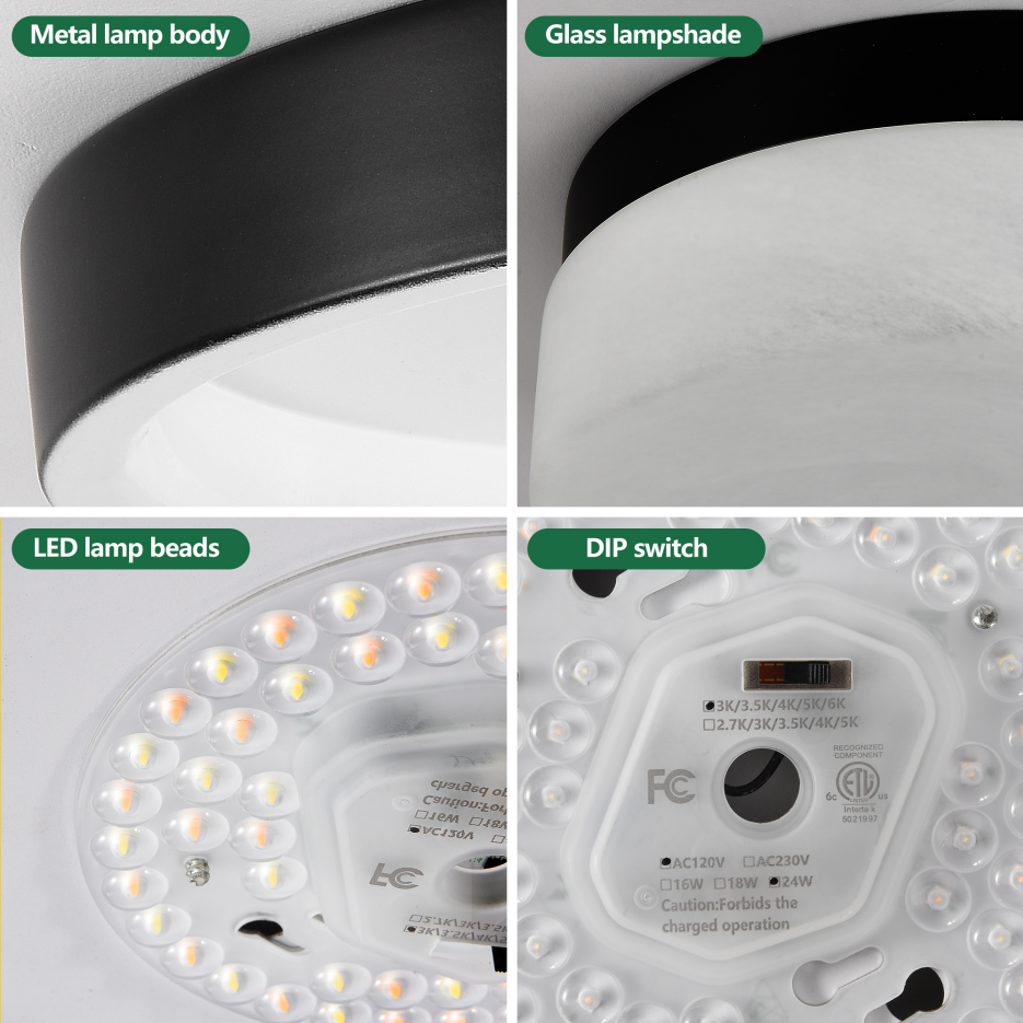 12-Inch LED Ceiling Light 24W Flush Mount Round Low Profile Fixture for Bedroom & Living Room Black