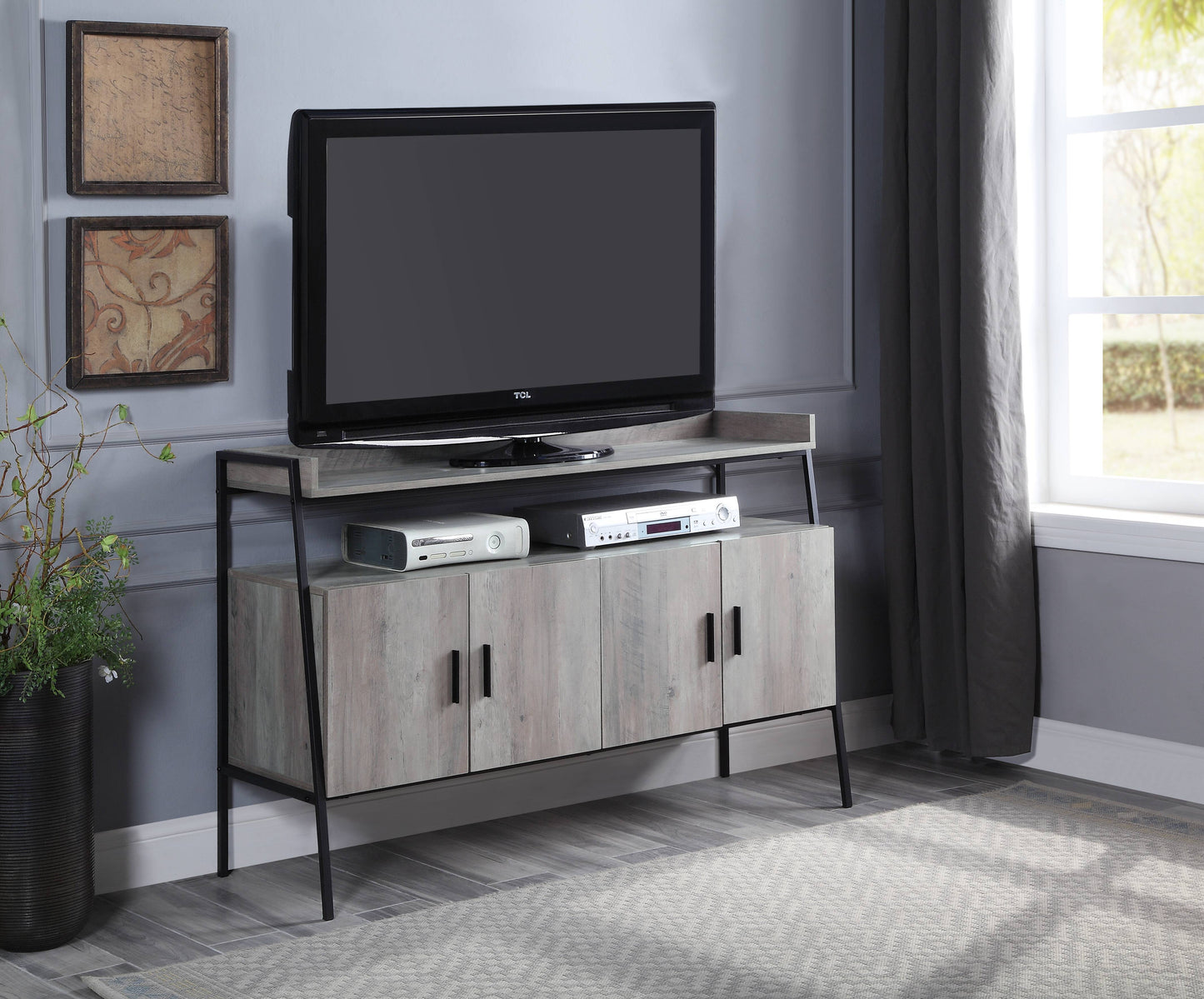 Gray Oak & Black Finish TV Stand for 50" TVs