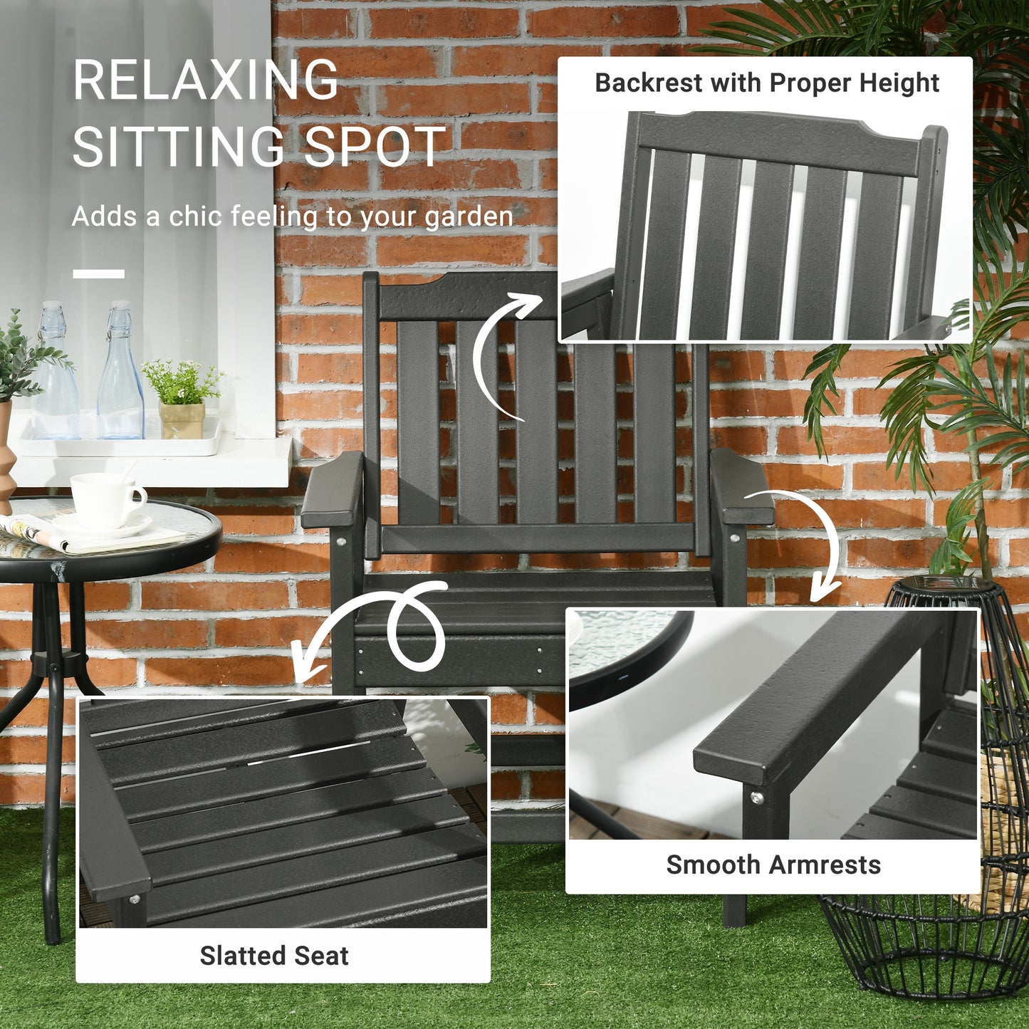 2-Piece Gray HDPE Patio Dining Chair Set - All-Weather Outdoor Chairs