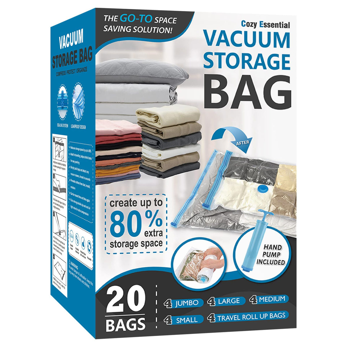 Transparent Clothing Compression Storage Bag 20-Pack for Wardrobe Organization
