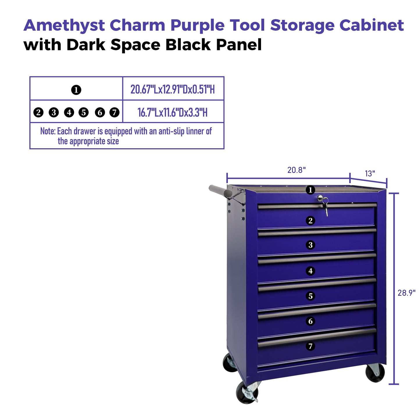 20-Inch Rolling Steel Tool Chest with 6 Drawers, Purple, Ball Bearing Slides