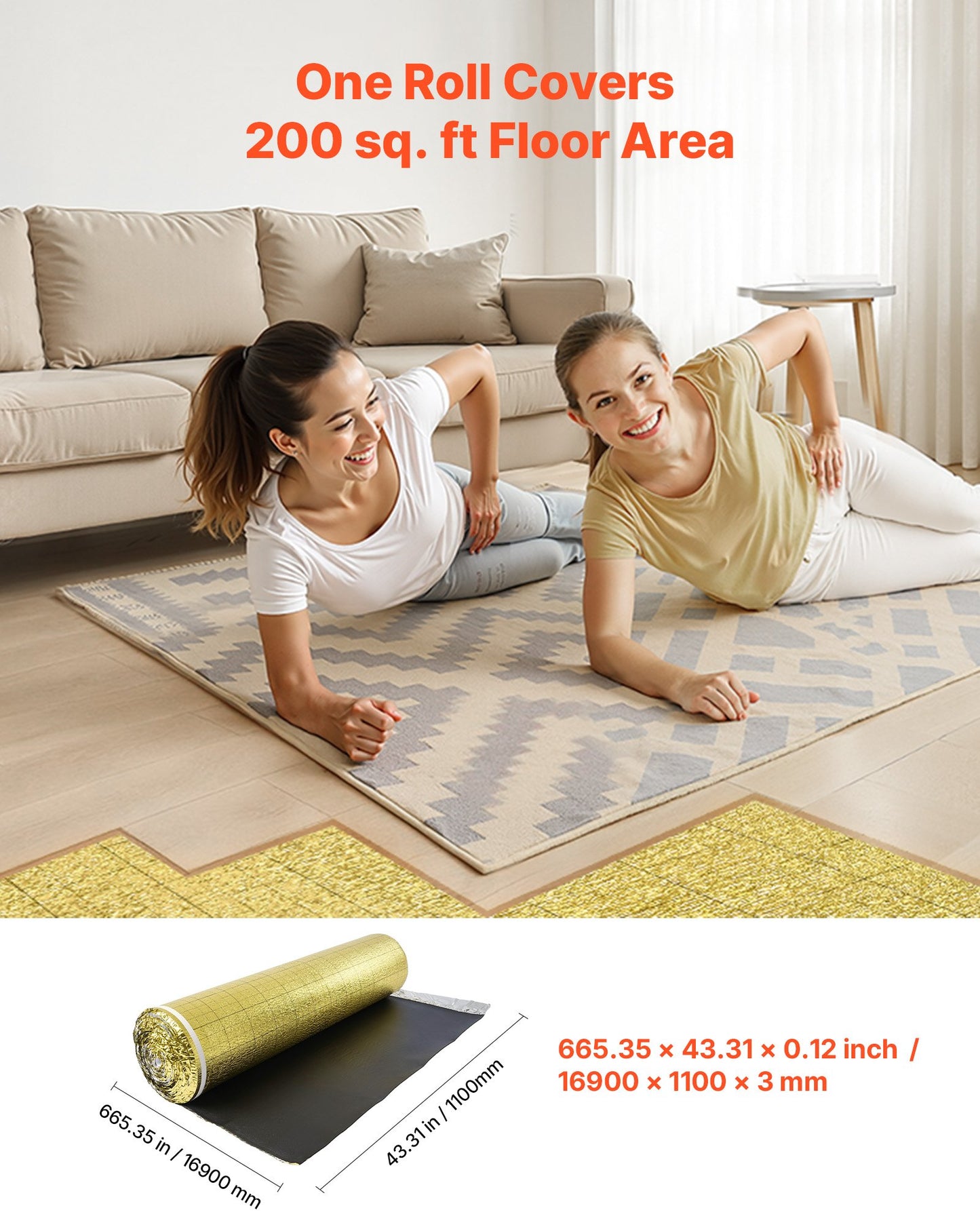 Heavy Duty Foam Underlayment for Laminate Floors - 200 Sq. Ft. Vapor Barrier & Soundproofing