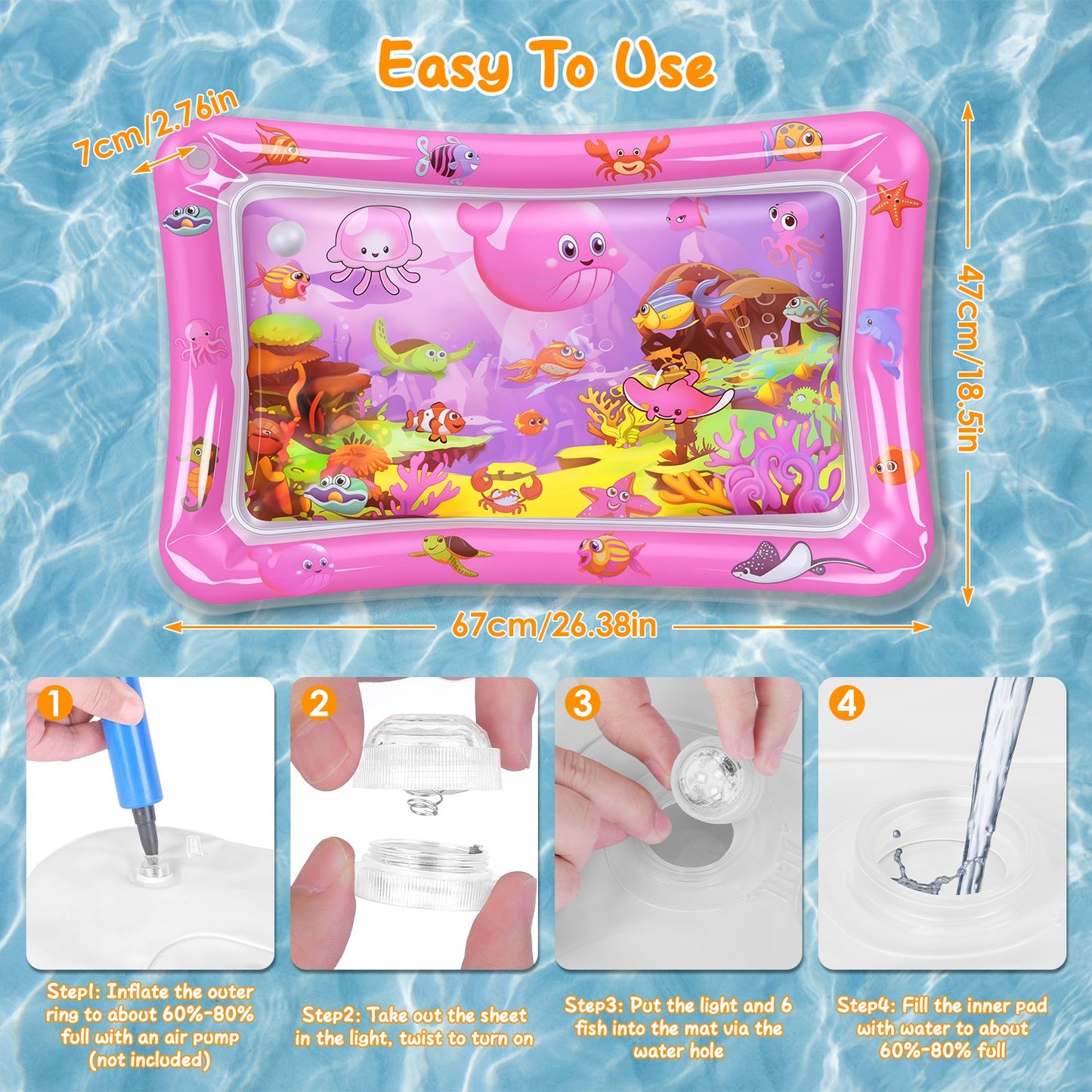 Interactive Cat Water Mat with Floating Fish & LED Light - Pet Enrichment