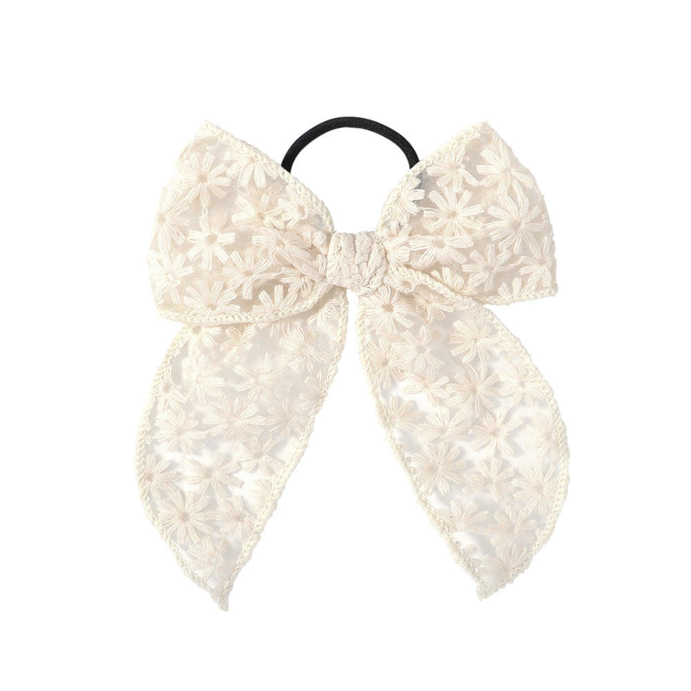 Cute Embroidered Bowknot Hair Ring with Lace and Floral Design - Child & Women Hair Accessories