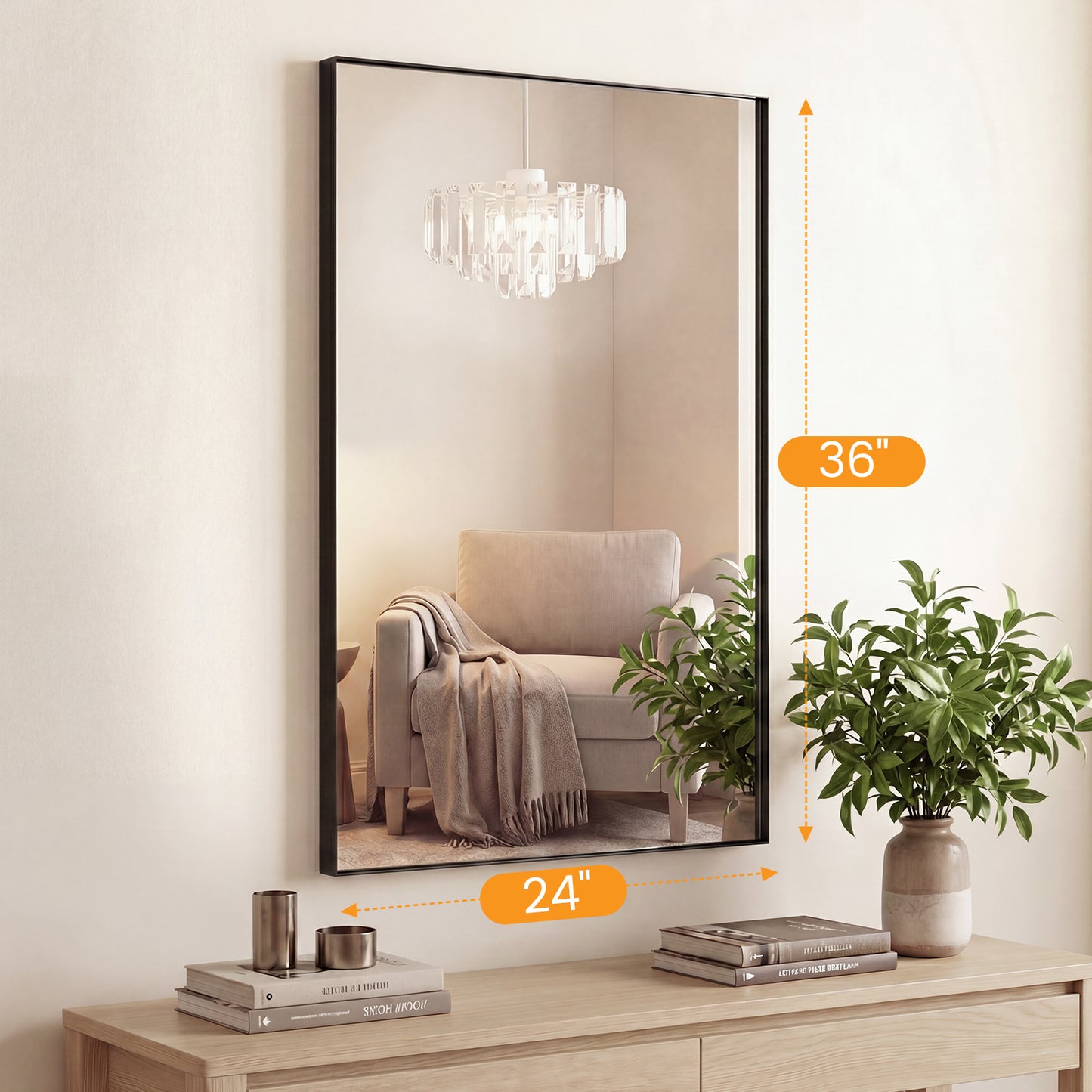 Bathroom Mirror, With Brushed Aluminum Frame, Rectangular Design,