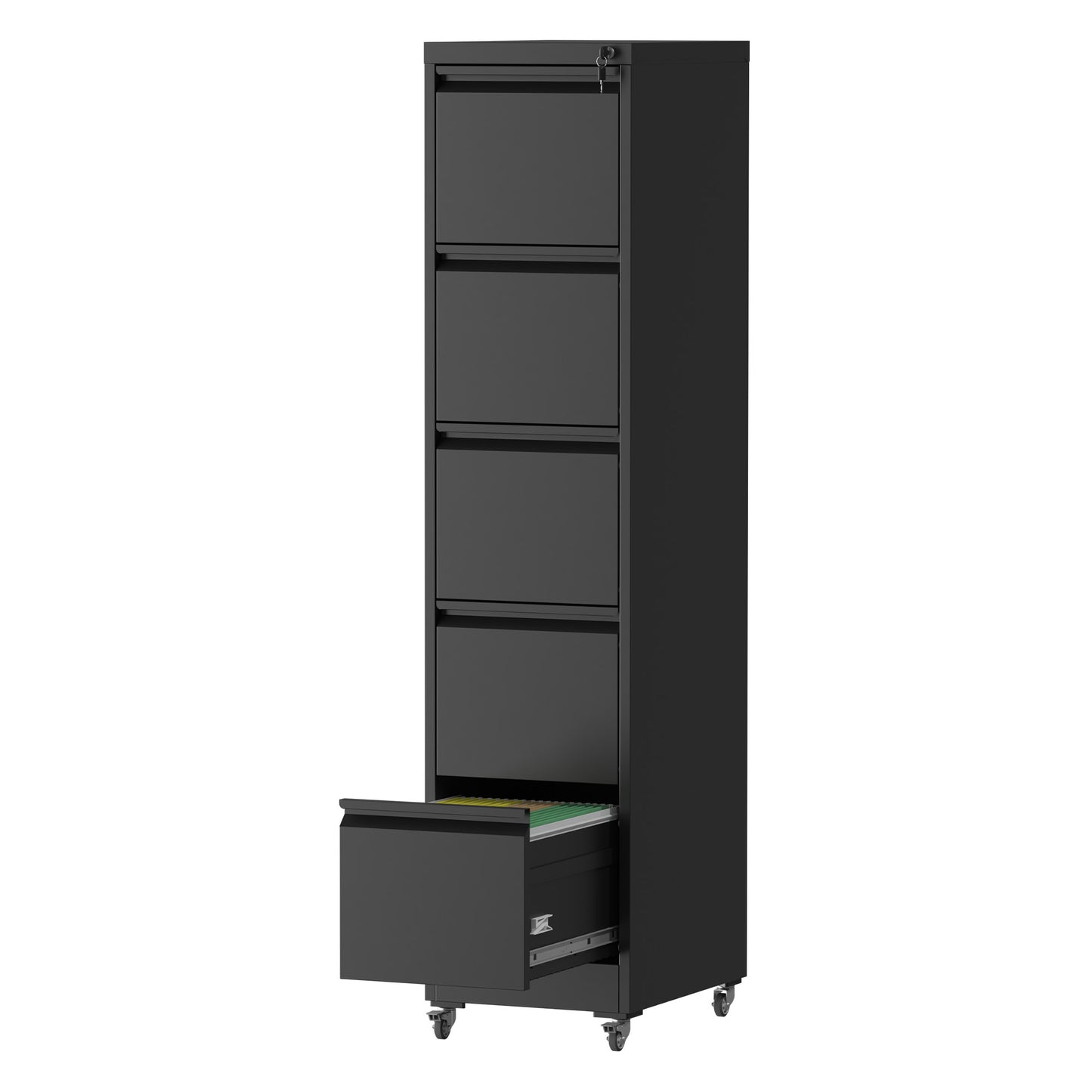5 Drawer Metal Vertical File Cabinet With Lock On Wheels For Home