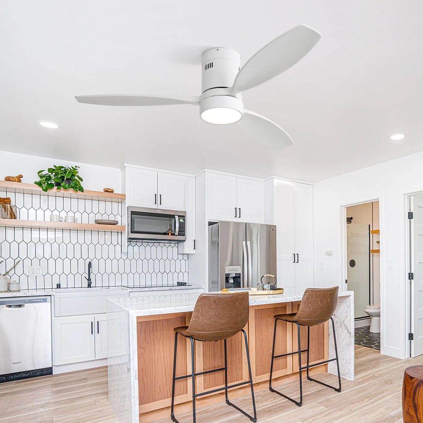 52 Inch Wood Ceiling Fan with LED Light Reversible Motor Remote Control