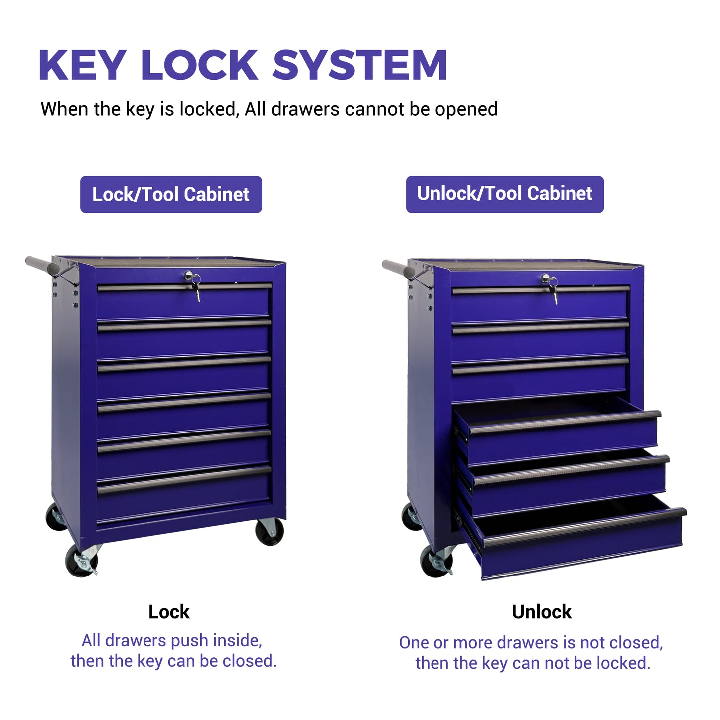 20-Inch Rolling Steel Tool Chest with 6 Drawers, Purple, Ball Bearing Slides