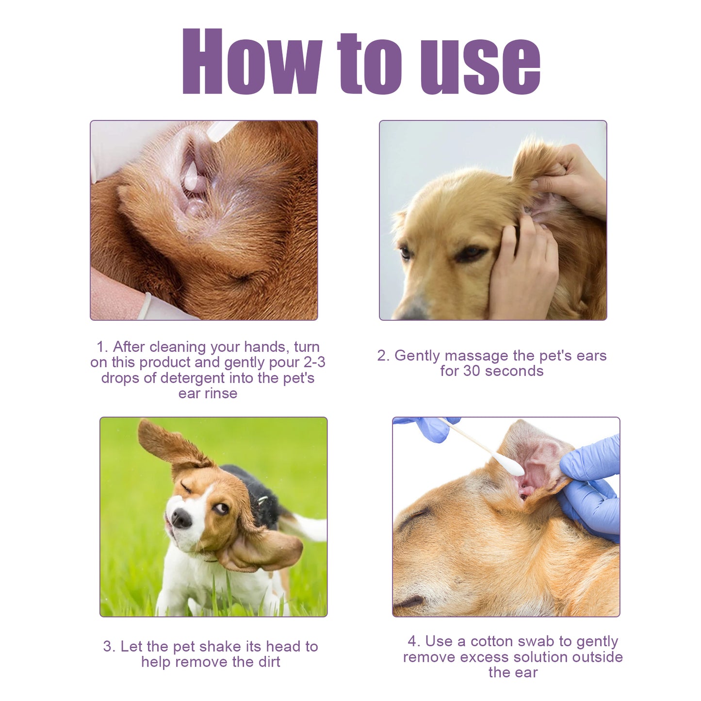 Pet Ear Rinse Cleaner 118ml with Cotton Swabs, Gentle Antimicrobial Ear Wash for Dogs Cats