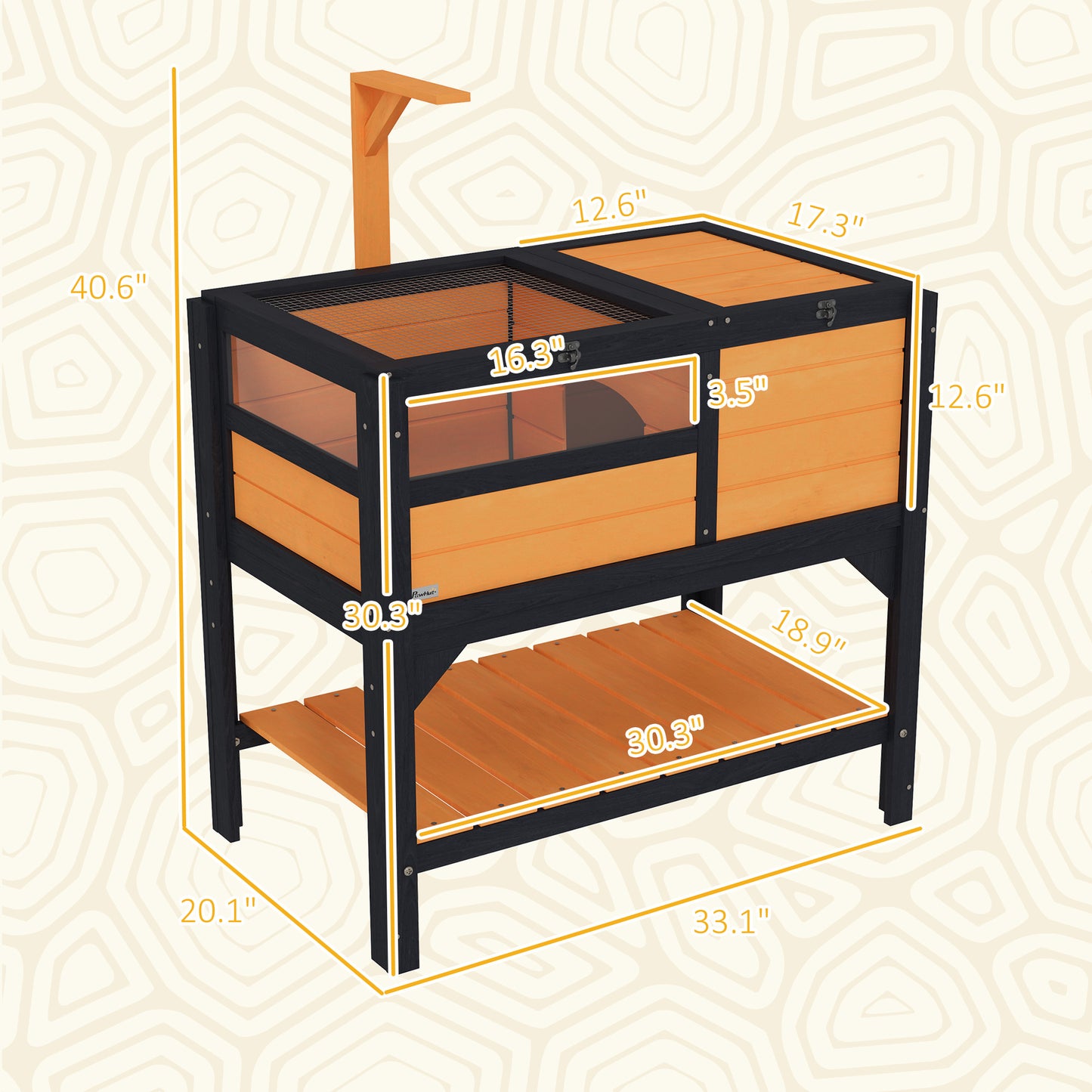 Pet Tortoise Habitat with Shelf Storage and Weather Protection - Indoor Use, Yellow