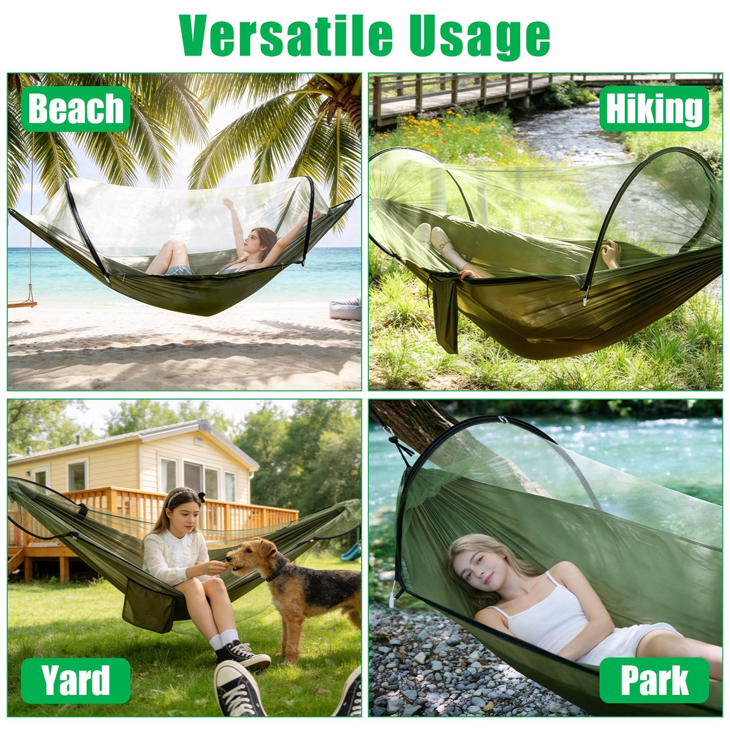 Portable Camping Hammock with Mosquito Net - 440lbs Capacity