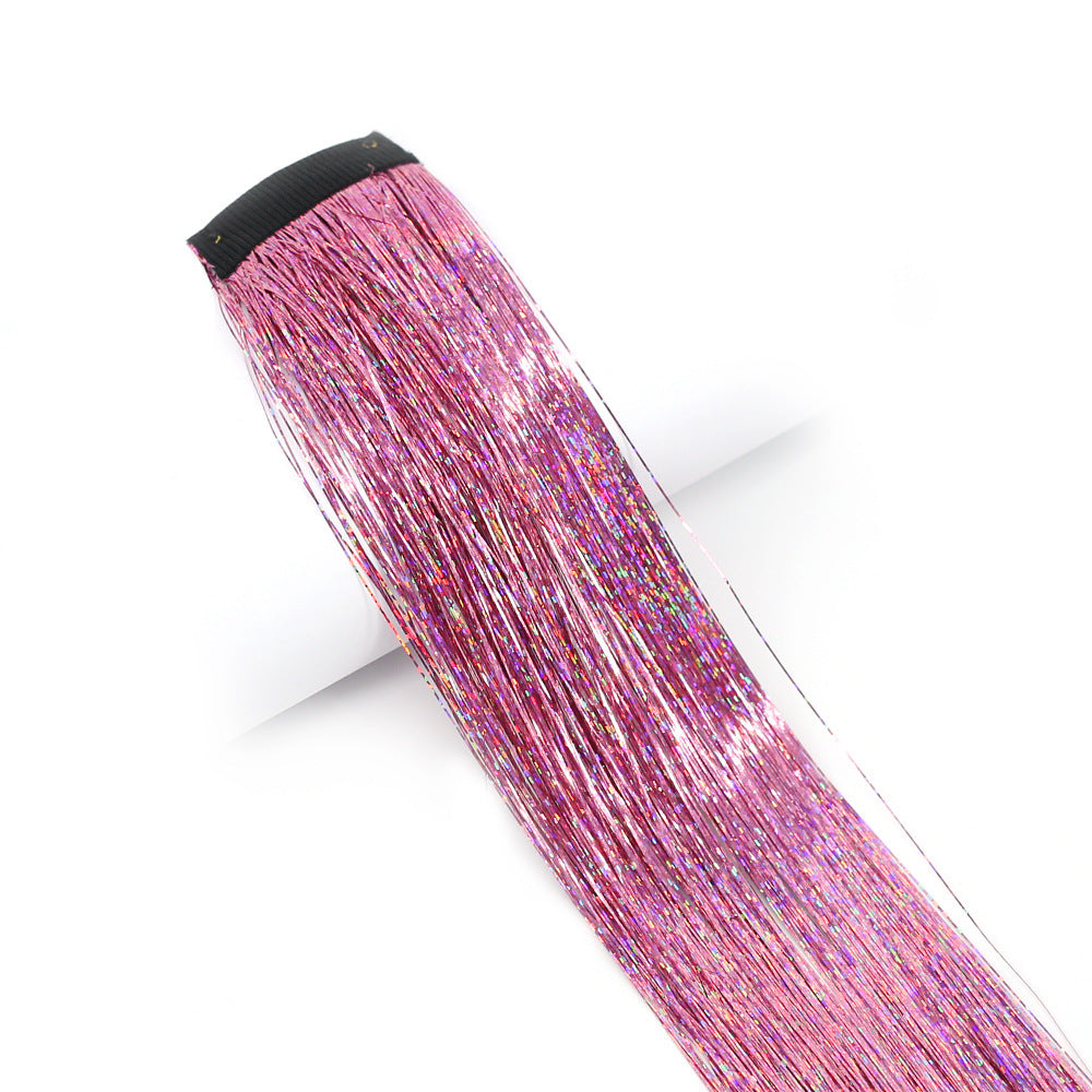 Clip-In Rainbow Hair Extensions - Long Synthetic Wig with Gold Thread