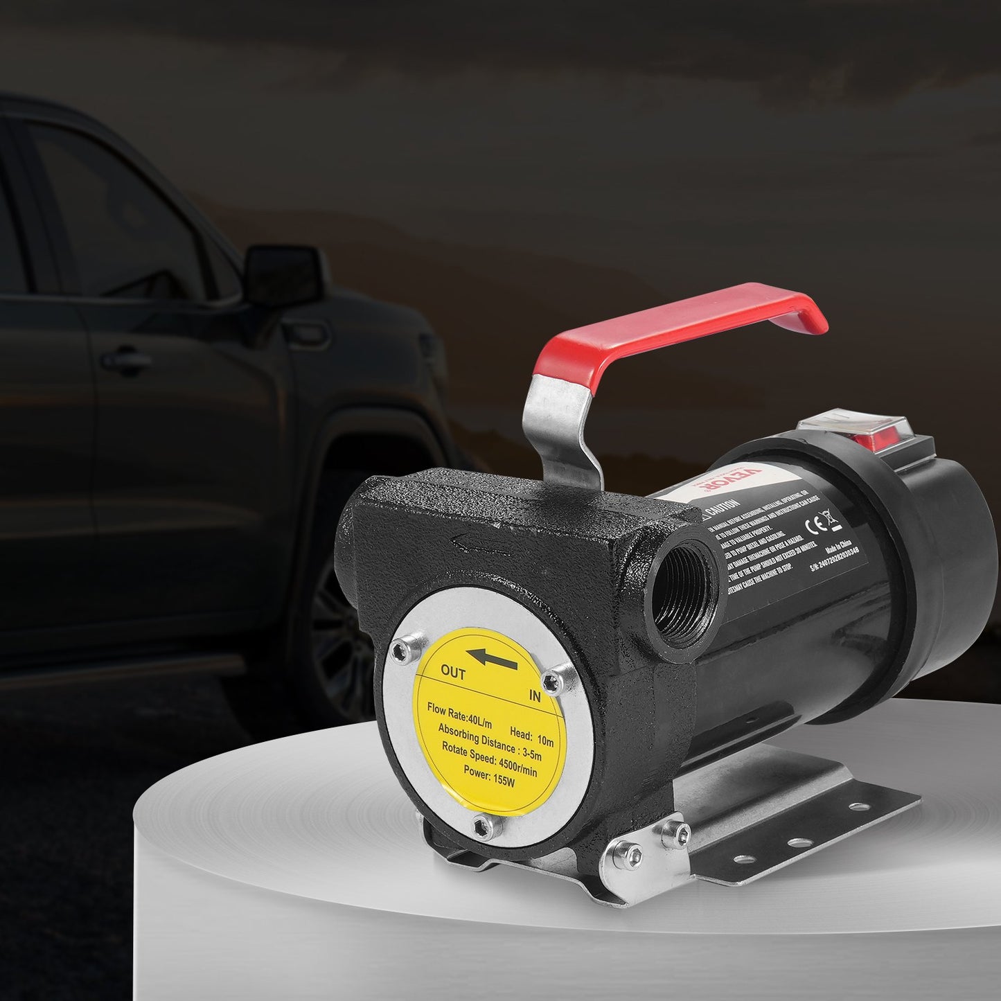12V Diesel Transfer Pump with Auto Nozzle - 10 GPM Portable Fuel Pump