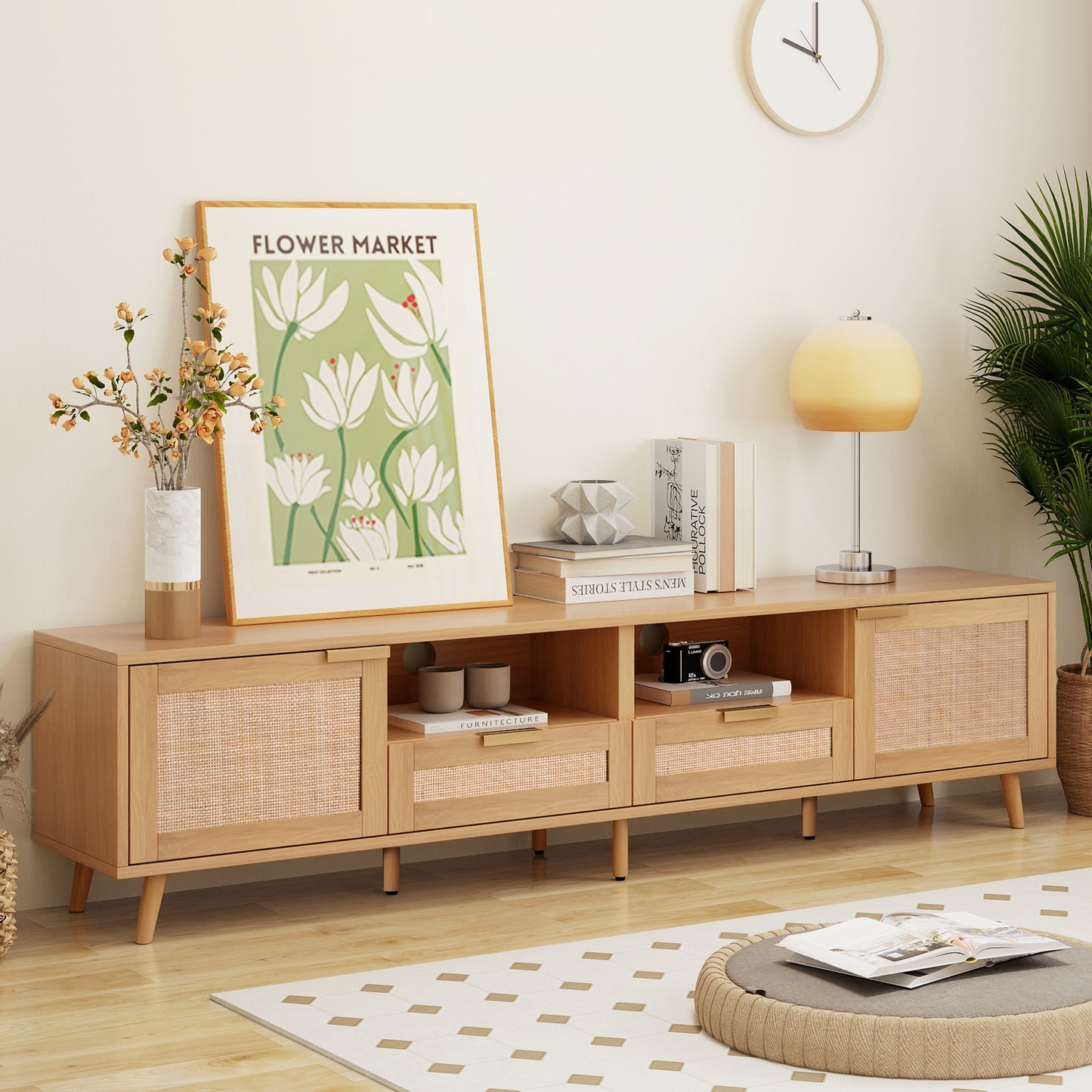 Rattan TV Stand for TVs Up to 85'' - Modern Farmhouse Design