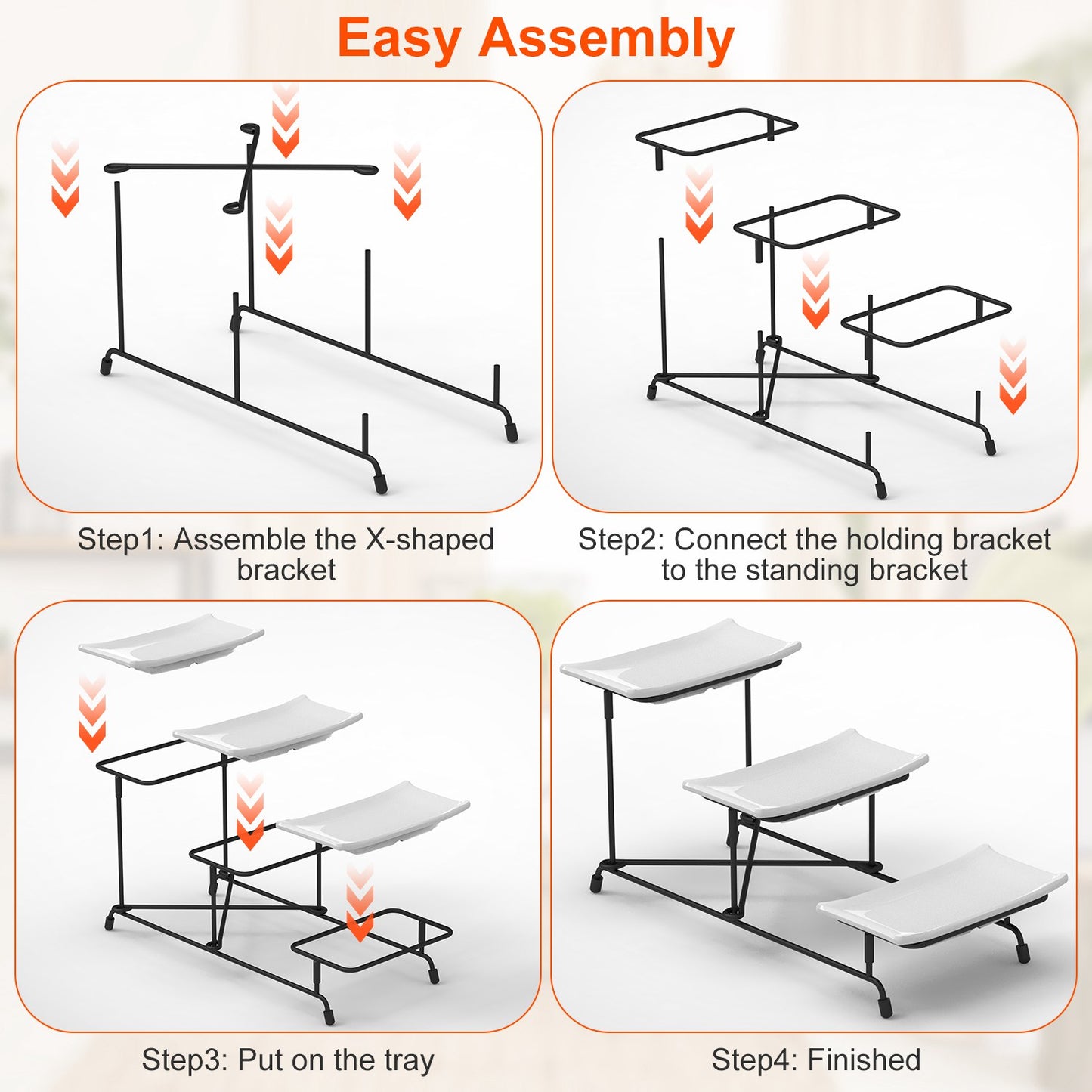 3-Tier Plastic Serving Tray Stand with Rectangular Platters