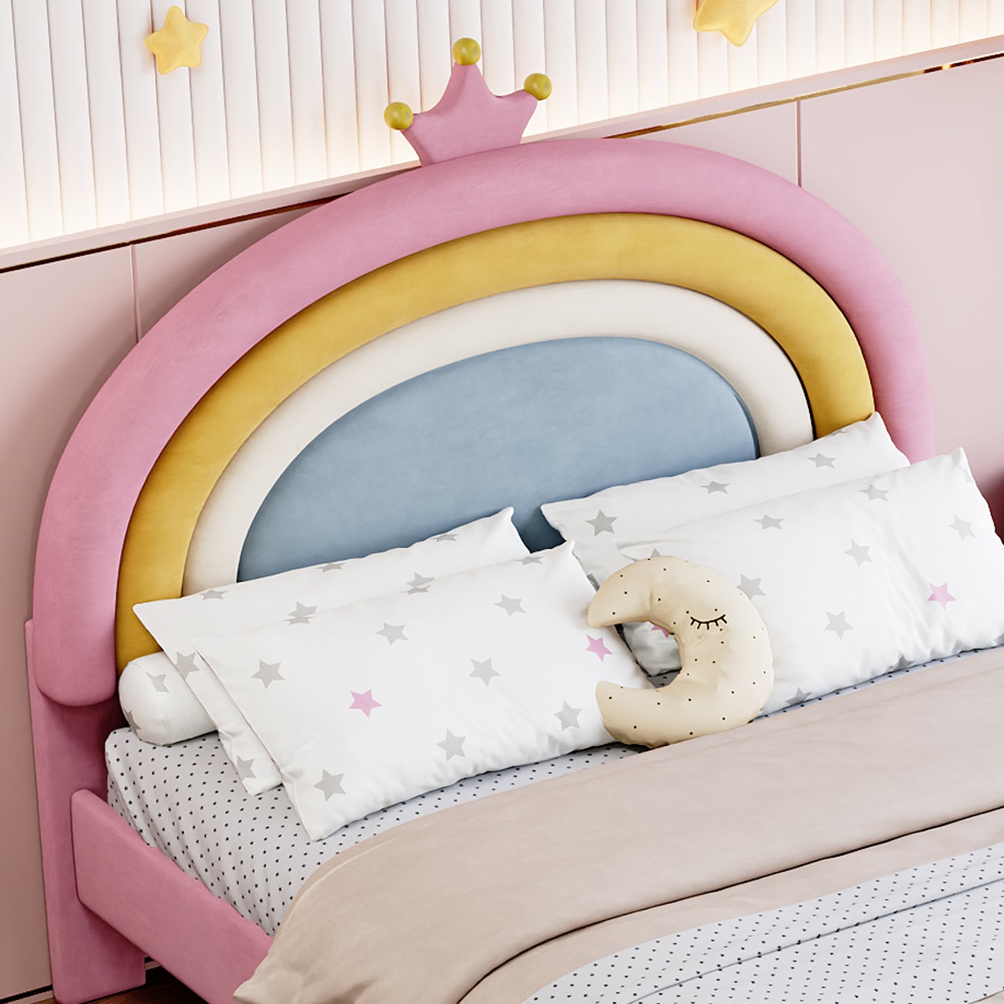 Full Size Upholstered Rainbow Design Bed, Velvet Princess Platform
