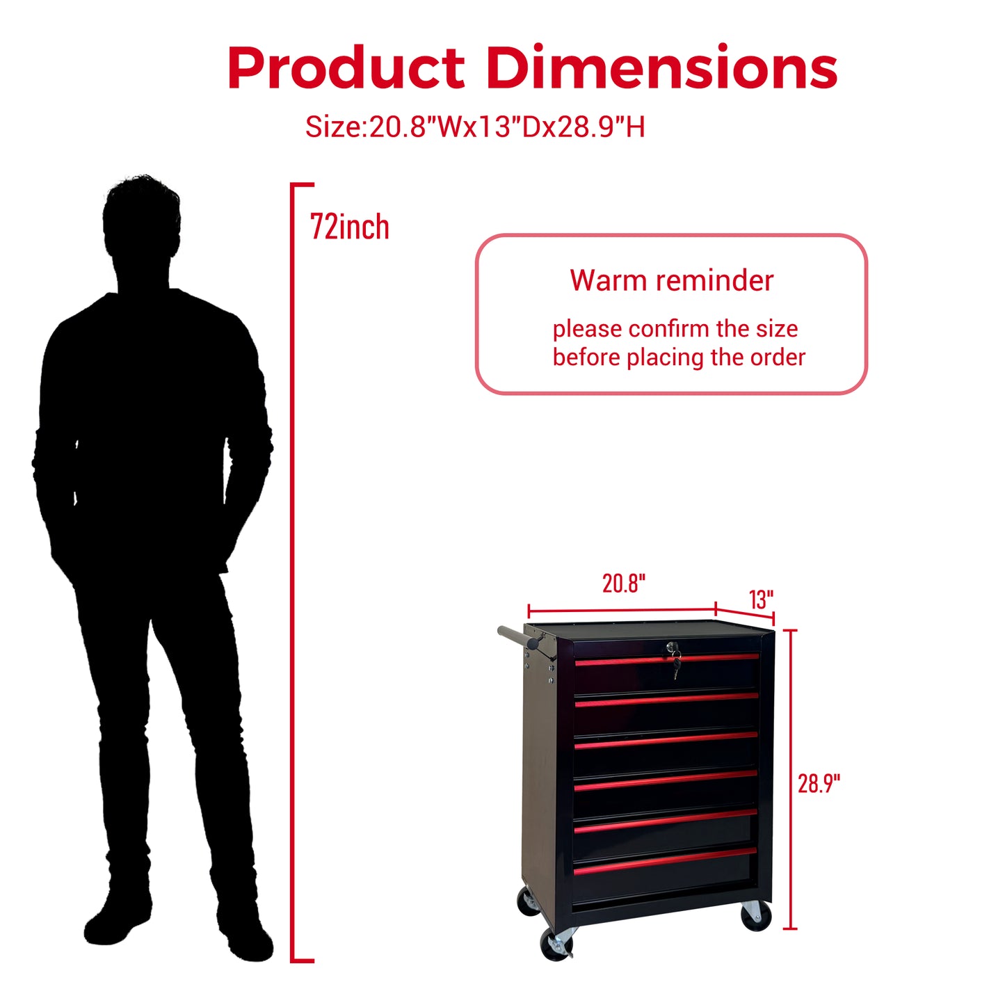 20-Inch Metal Rolling Tool Chest with 6 Drawers - Black Steel Storage Cabinet