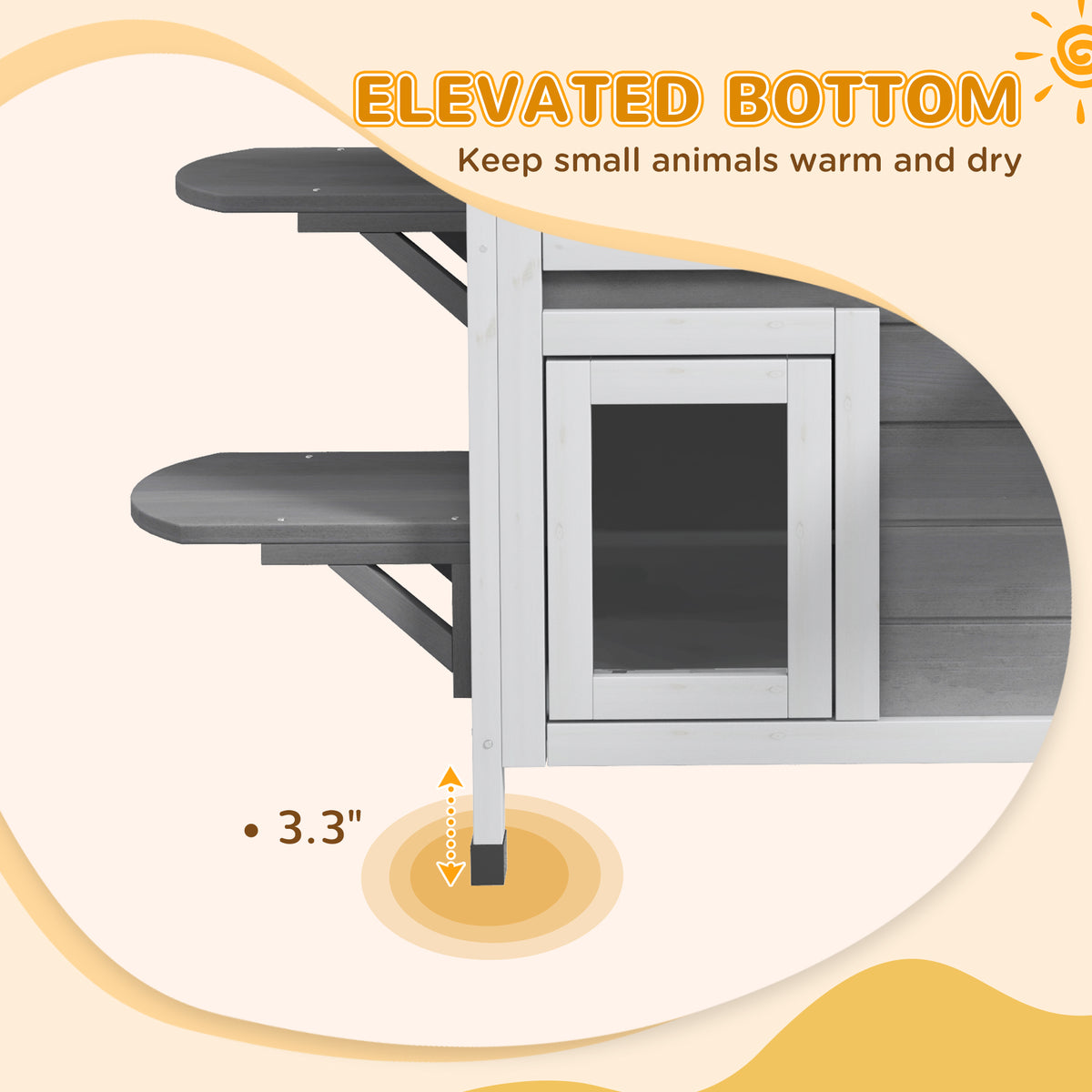 Outdoor Wooden Cat House with Escape Door & Openable Roof - Weatherproof Feral Cat Enclosure Gray