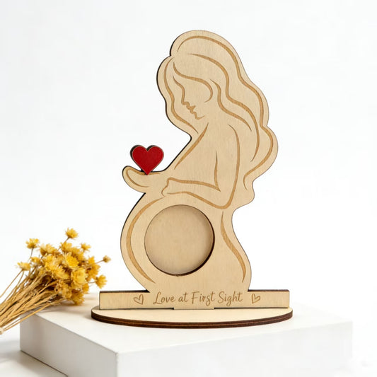 Pregnant Woman Silhouette Wooden Photo Frame Baby Shower Gift Natural Wood