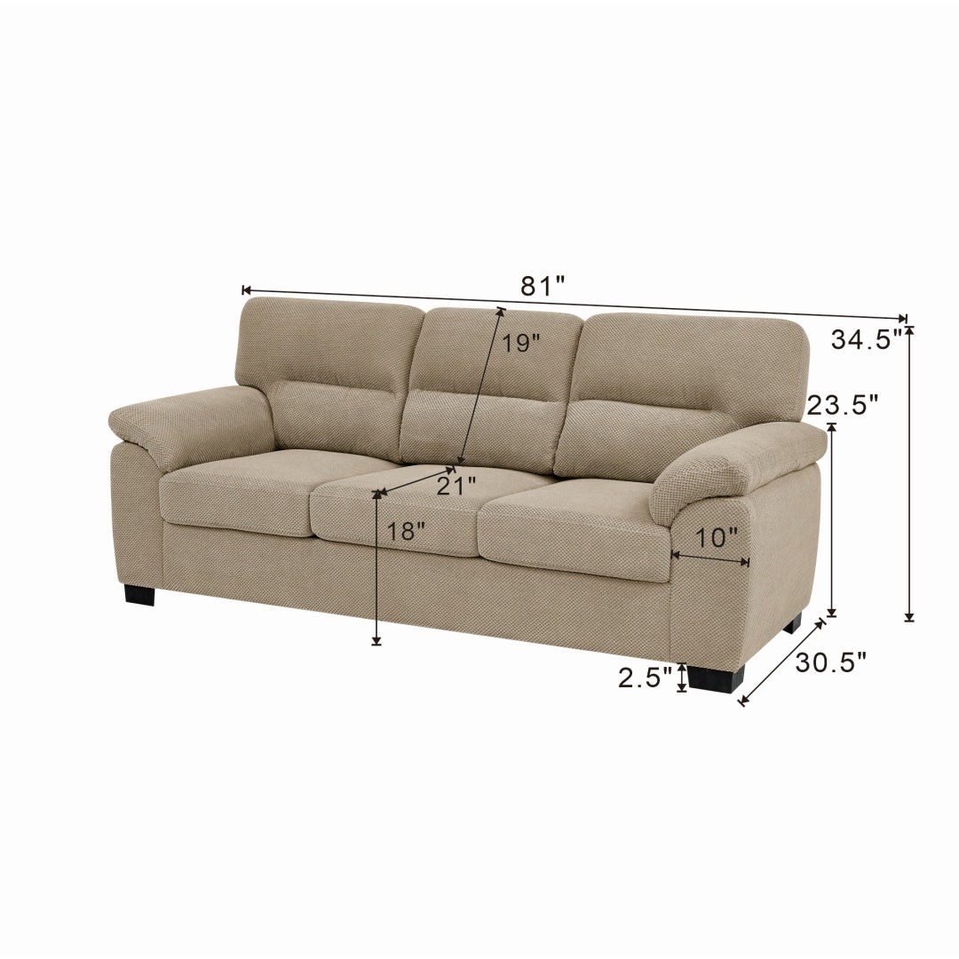 Modern 3-Seater Sofa - Upholstered Textured Fabric Couch - Camel