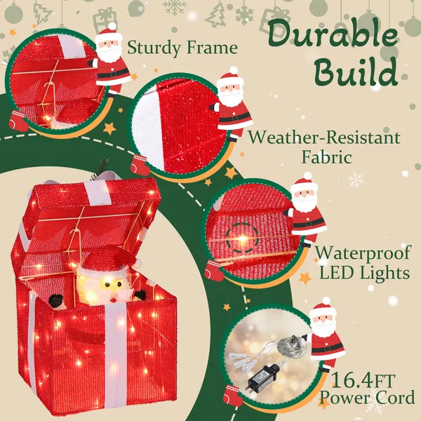 Motorized Pop-Up Christmas Gift Box with LED Lights - 12in