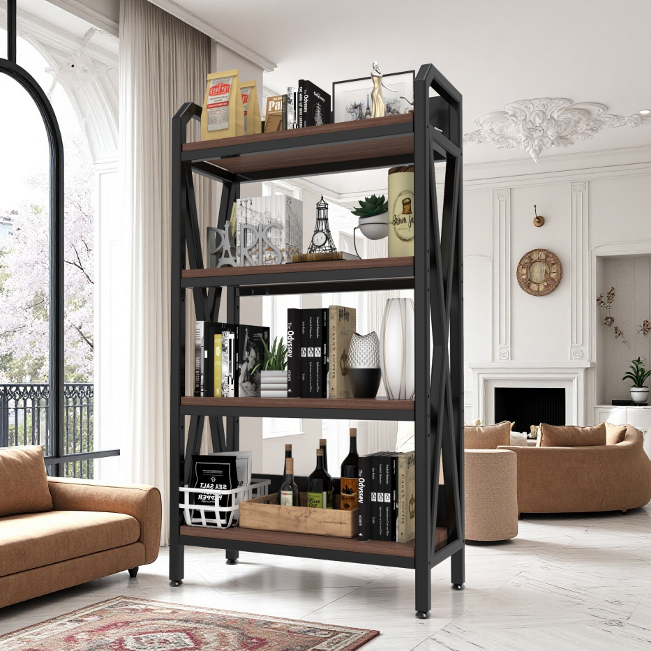 56.3'' Metal and Wooden Bakers Rack - 4-Level Kitchen Storage