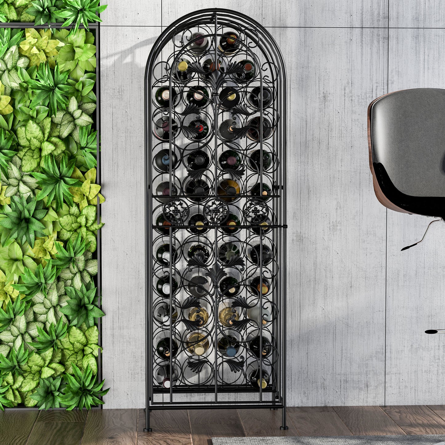 45-Bottle Portable Wrought Iron Wine Rack - Decorative Wine Organizer
