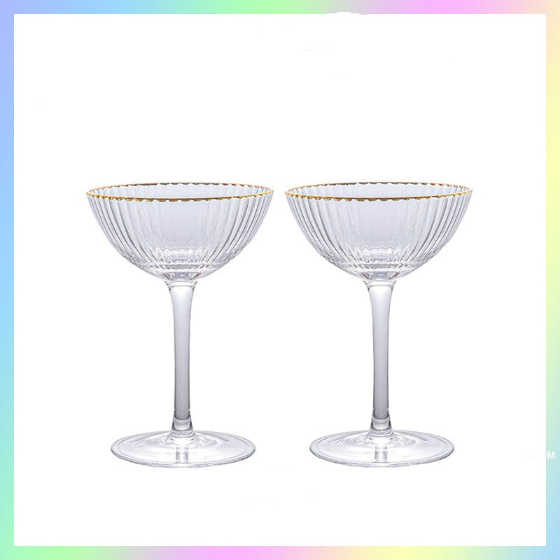 Gold Rim Striped Ice Cream Cup Tall Crystal Glass 1 or 2 Pack - Transparent