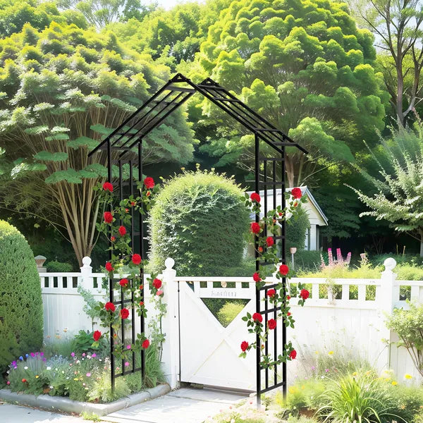 Adjustable Metal Garden Arch for Climbing Plants - Black