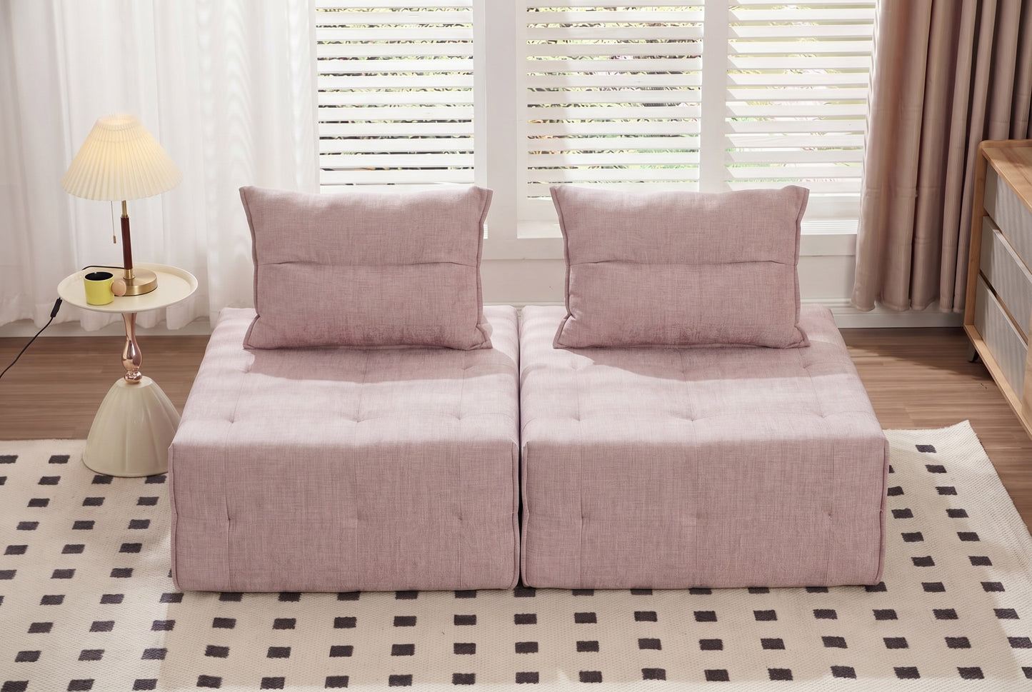 Modular Sectional Sofa with Adjustable Backrest - Pink
