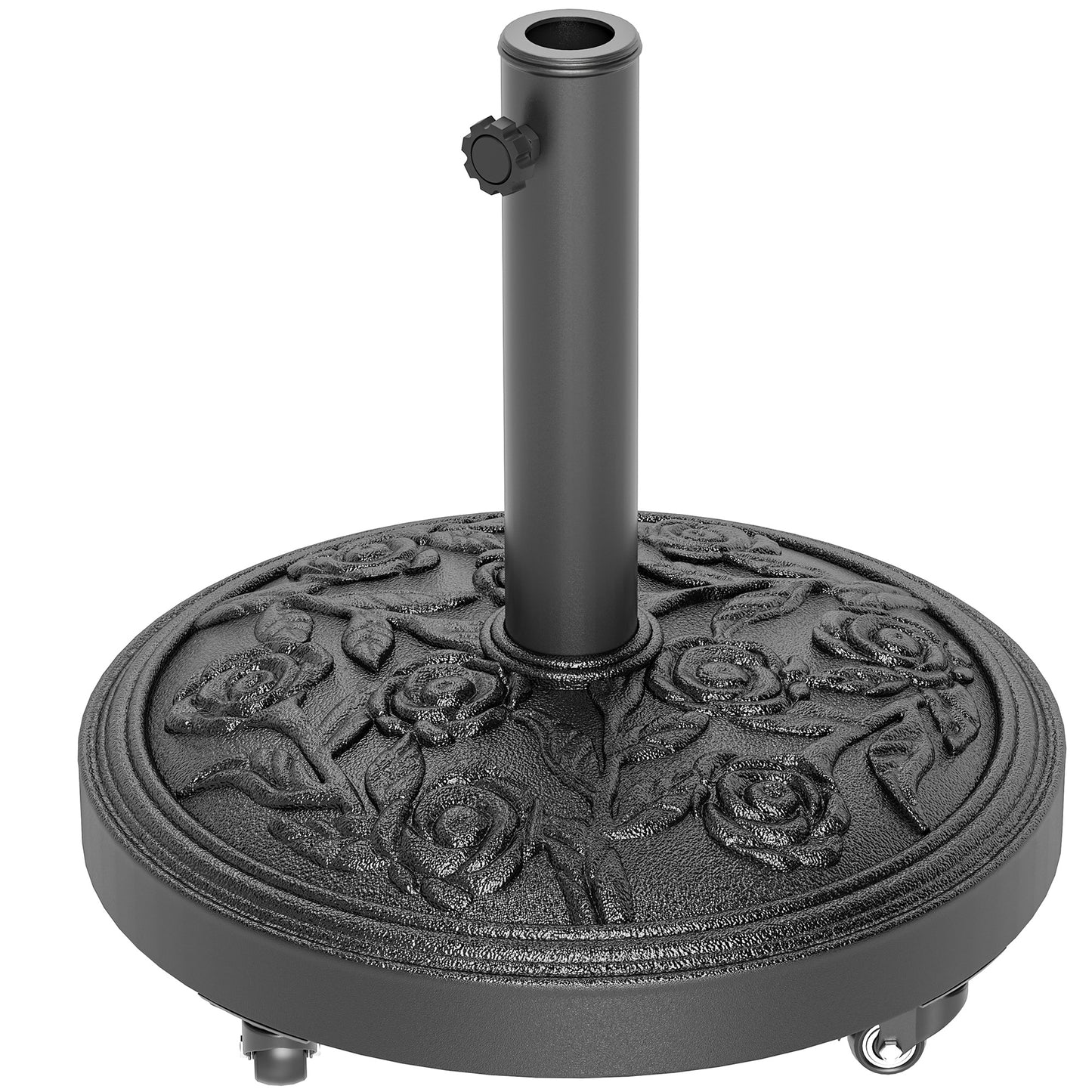 Outdoor Umbrella Base with Wheels - 46 lbs Resin Stand for 1.3" to 1.9" Poles - Black
