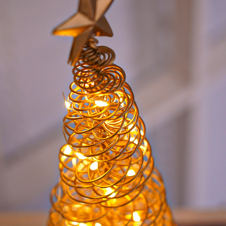 Festive Christmas Tree & Spiral Lamp for Holiday Decor - Gold & White