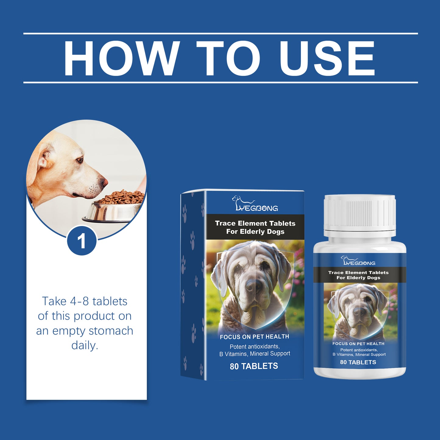 Senior Dog Multimineral Tablets for Bone, Skin & Digestion Support - 80 Chewable Pills