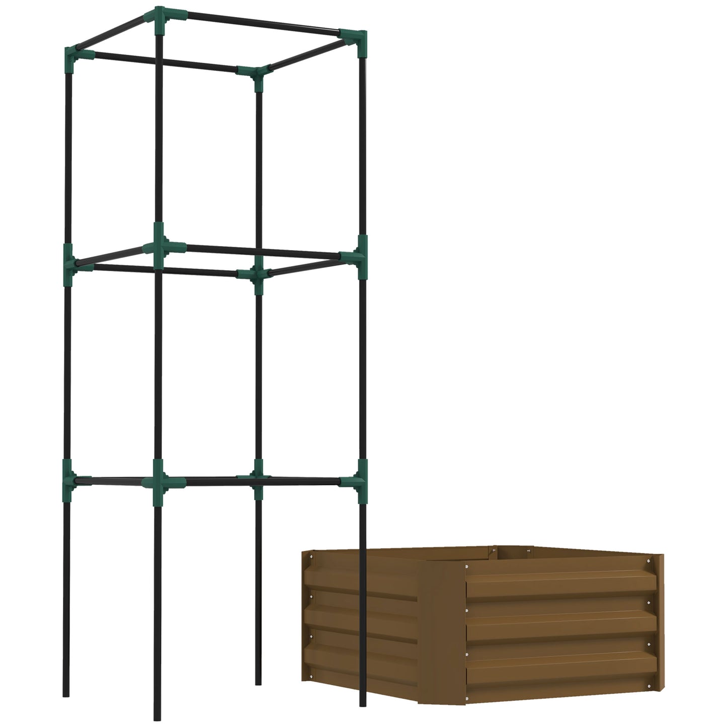 Galvanized Raised Garden Bed with Tomato Cage - 24x24x55 Inches Outdoor Planter
