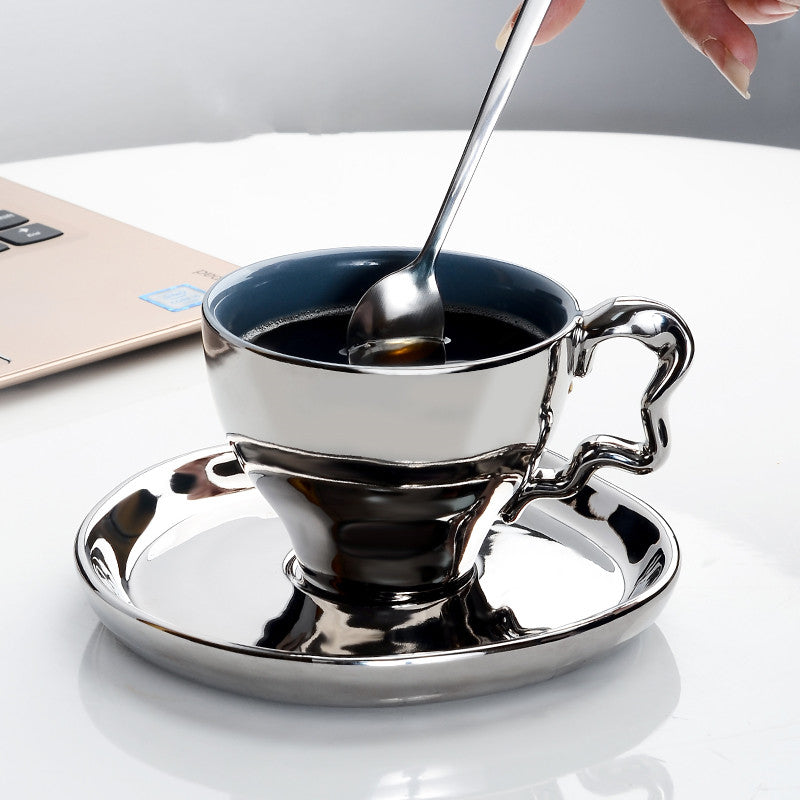 Ceramic Mug with Silver Plating and Nordic Style Handle - 210ML Drinkware